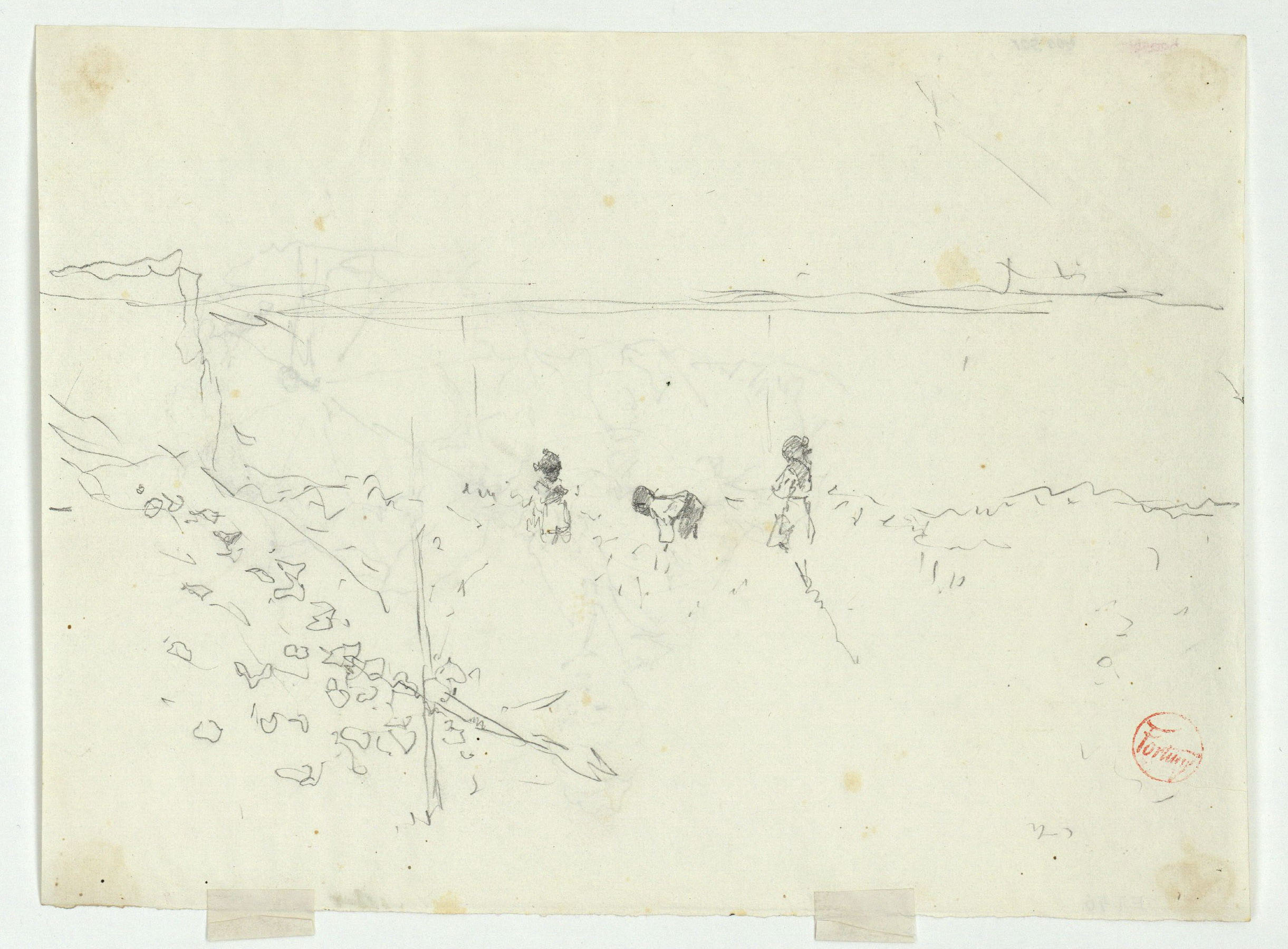 image for: Marià Fortuny - Estudi per al quadre «Platja de Portici» (anvers) / Esbós de nens a la platja (revers) - Cap a 1874 [1]