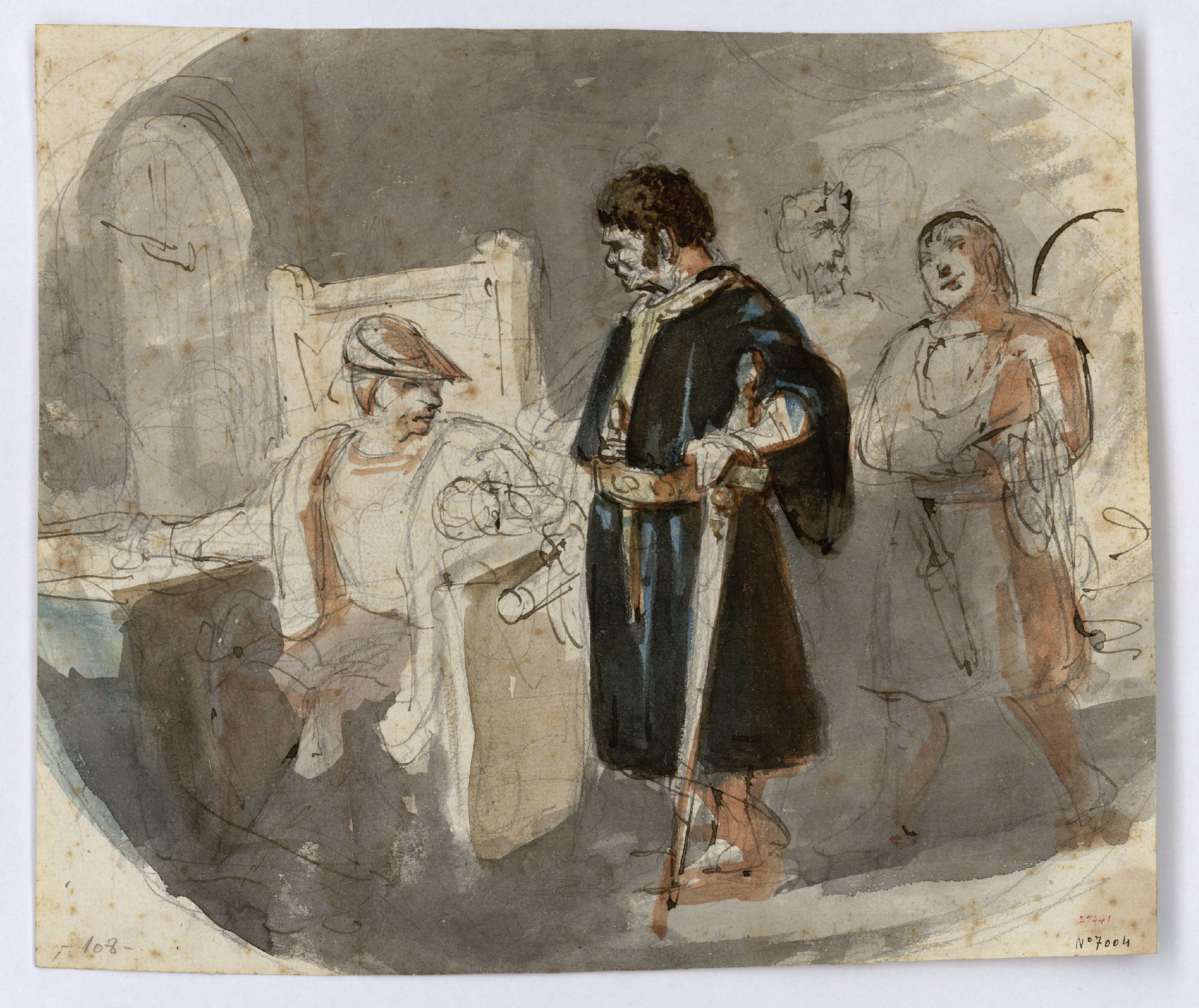 image for: Marià Fortuny - Escena històrica (anvers) / Estudi de composició (revers) - Cap a 1856-1858