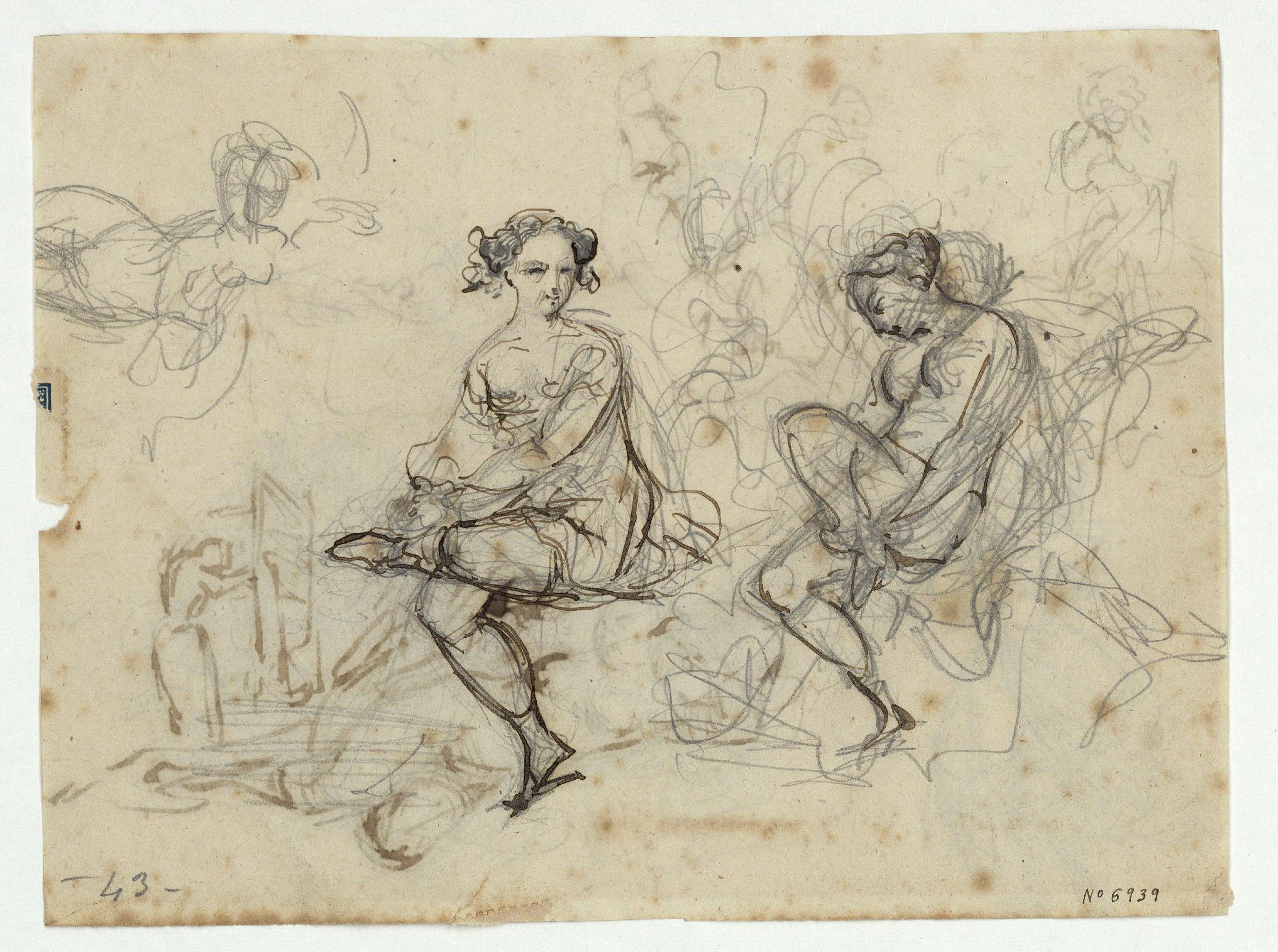 image for: Marià Fortuny - Estudi de figures (anvers) / Estudi de composició (revers) - Cap a 1856-1858
