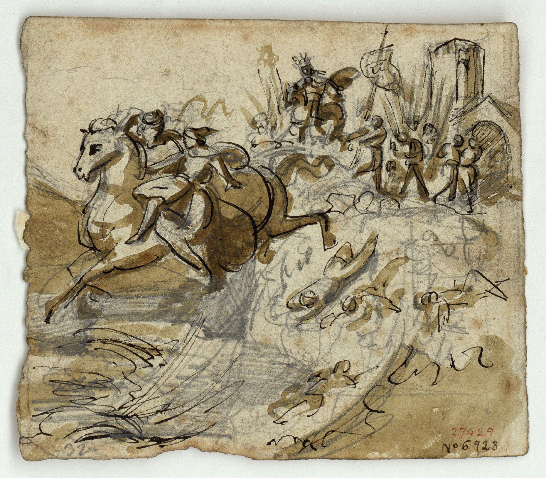 image for: Marià Fortuny - Estudi per a la litografia «El suïcidi de Leònia» - Cap a 1857