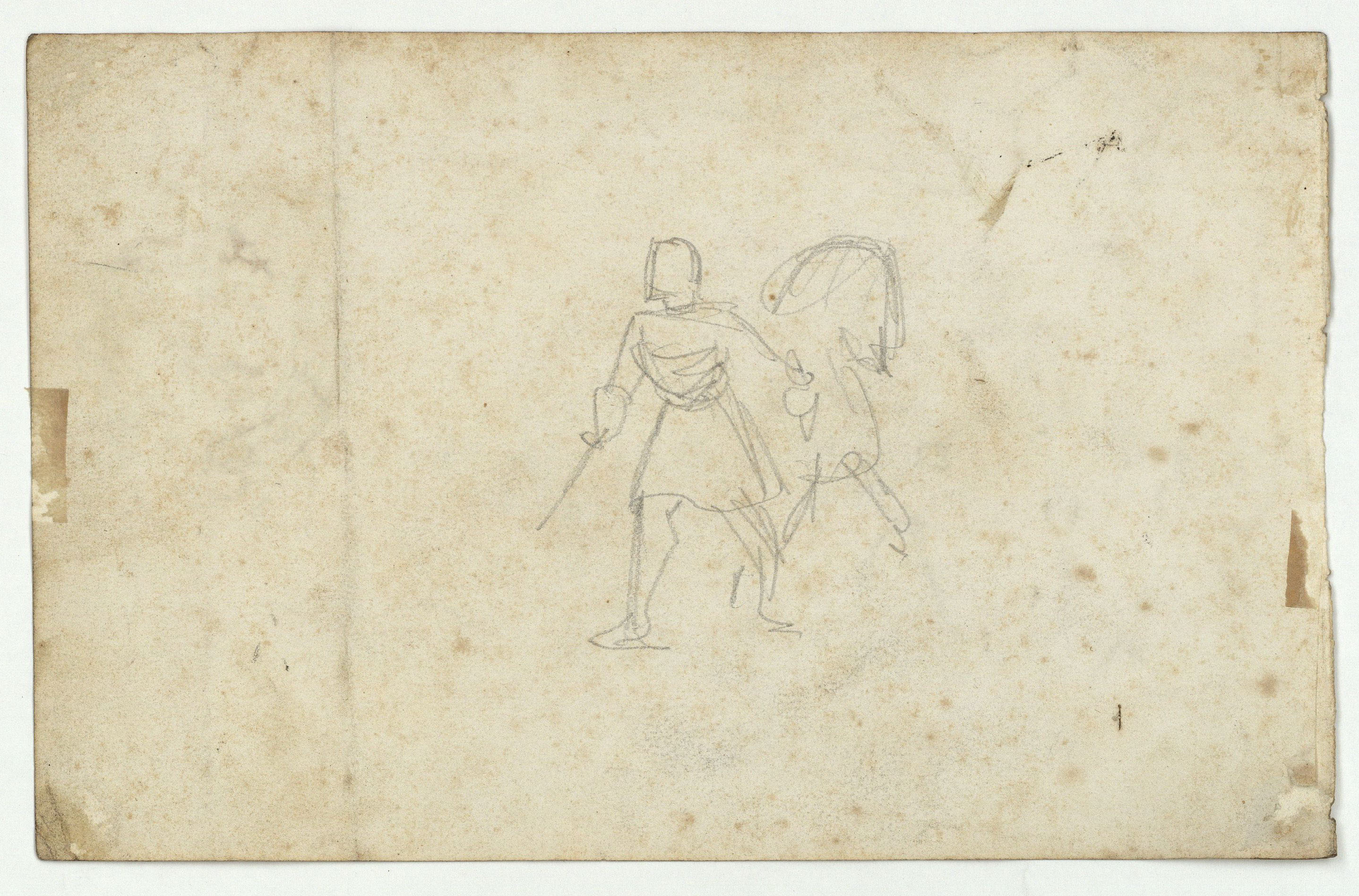 image for: Marià Fortuny - Estudi de composició (anvers) / Esbós de guerrer i cavall (revers) - Cap a 1856-1858 [1]