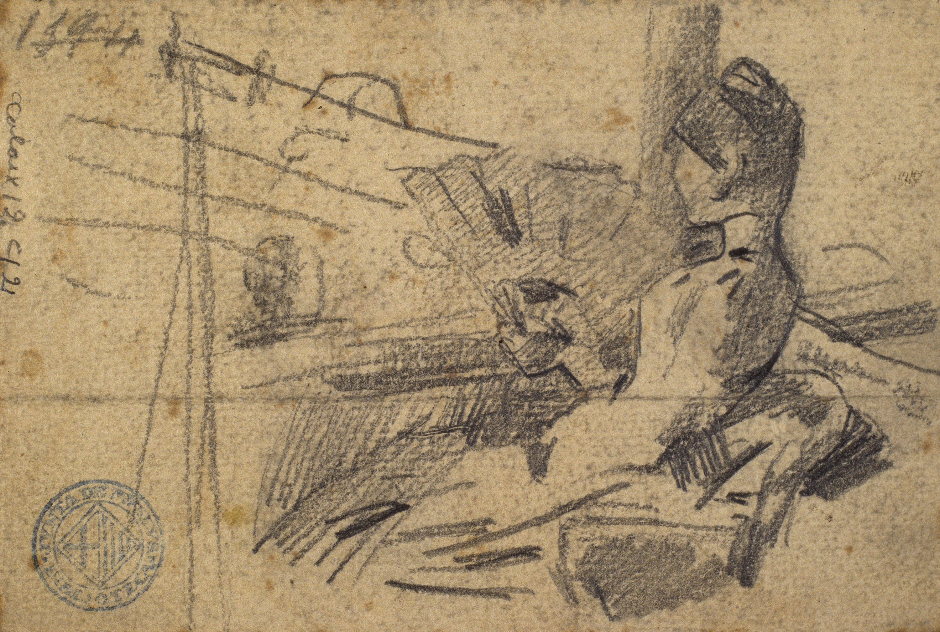 image for: Ramon Casas - Apunt de l'orquestra d'un teatre (anvers) / Dama en una llotja del teatre (revers) - Cap a 1890-1900 [1]