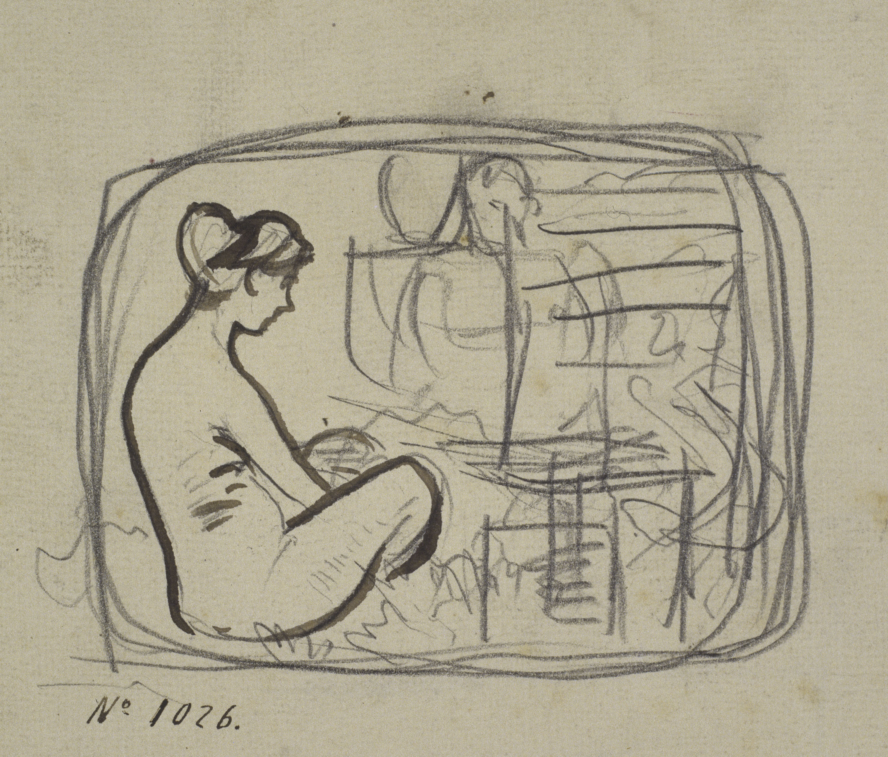 image for: Ramon Casas - Croquis de nu femení - Cap a 1890-1900