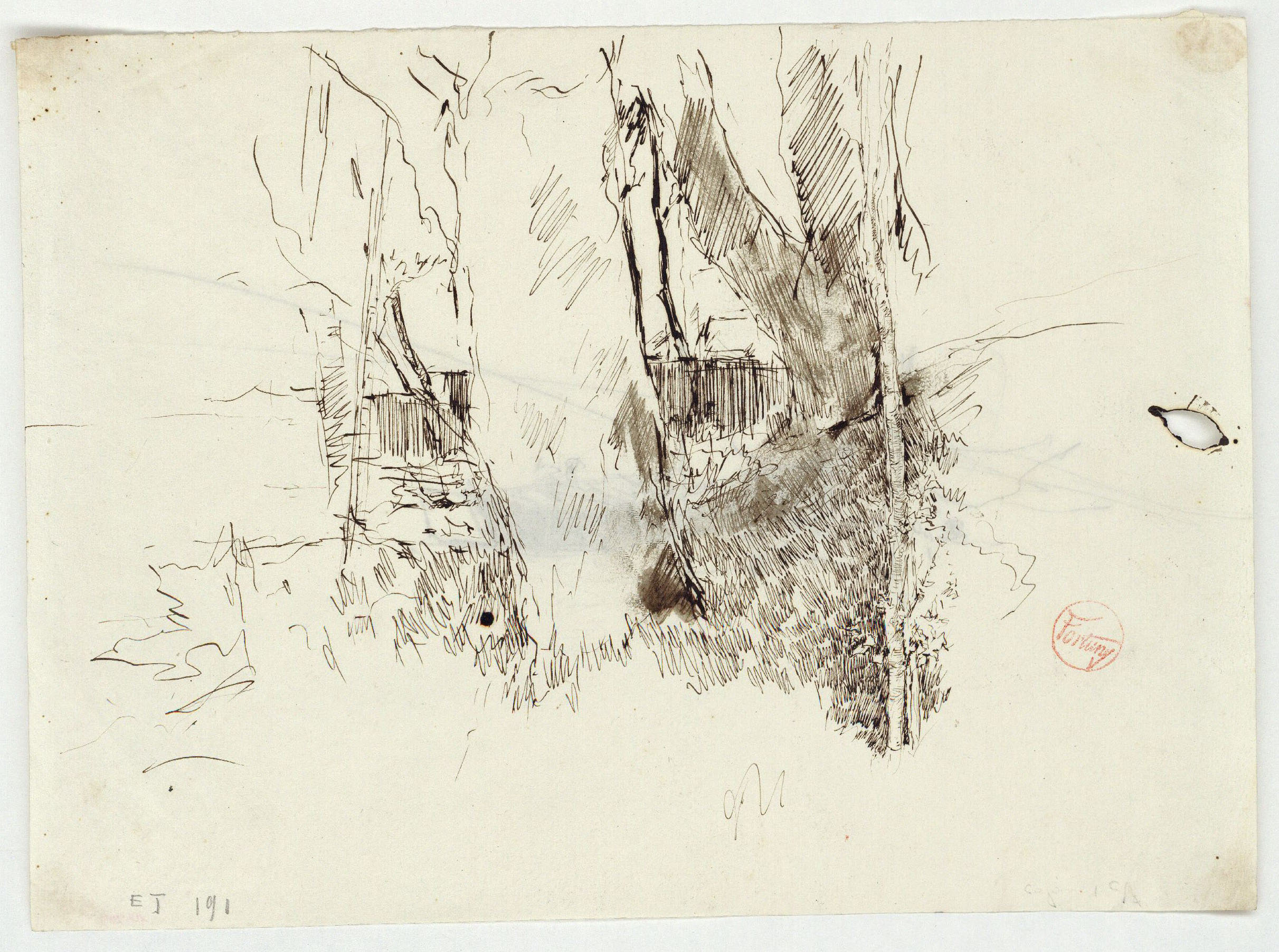 image for: Marià Fortuny - Arbres (anvers) / Barca (revers) - Cap a 1865-1874
