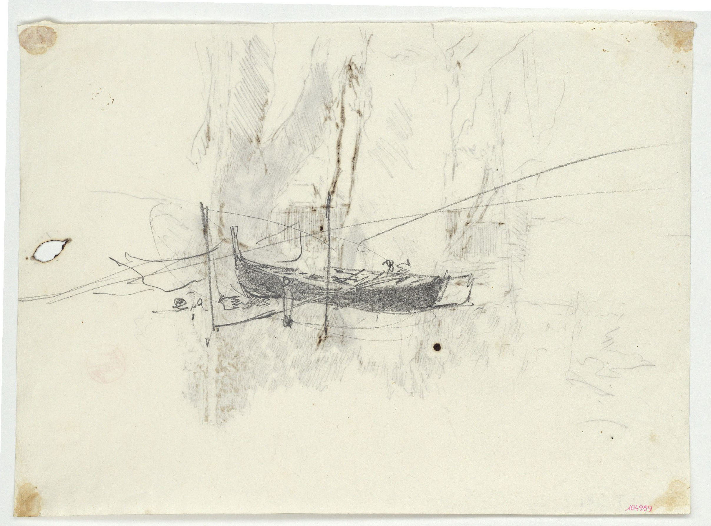 image for: Marià Fortuny - Arbres (anvers) / Barca (revers) - Cap a 1865-1874 [1]