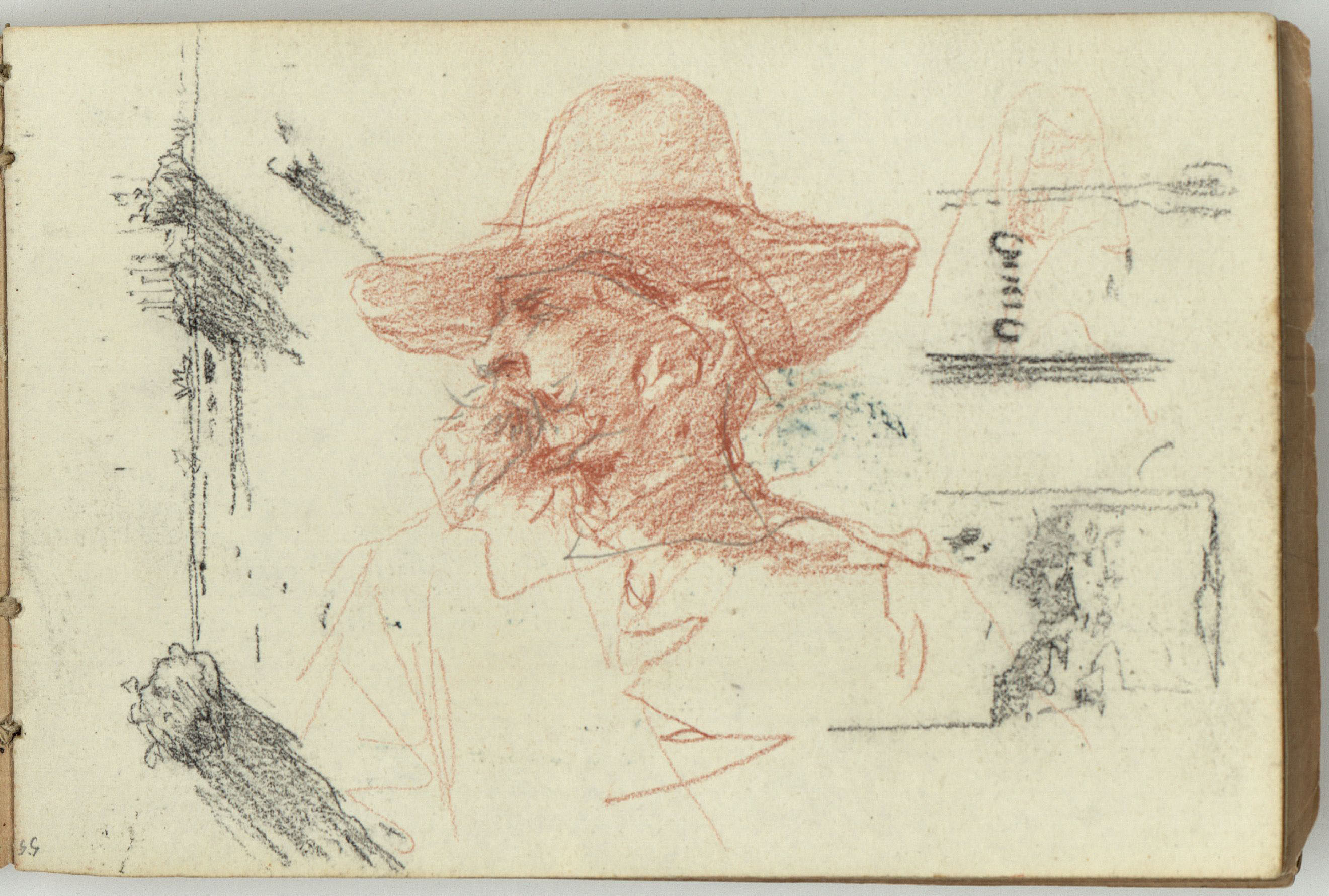 image for: Marià Fortuny - Figures (anvers) / Retrat masculí (revers) - Cap a 1866-1872 [1]