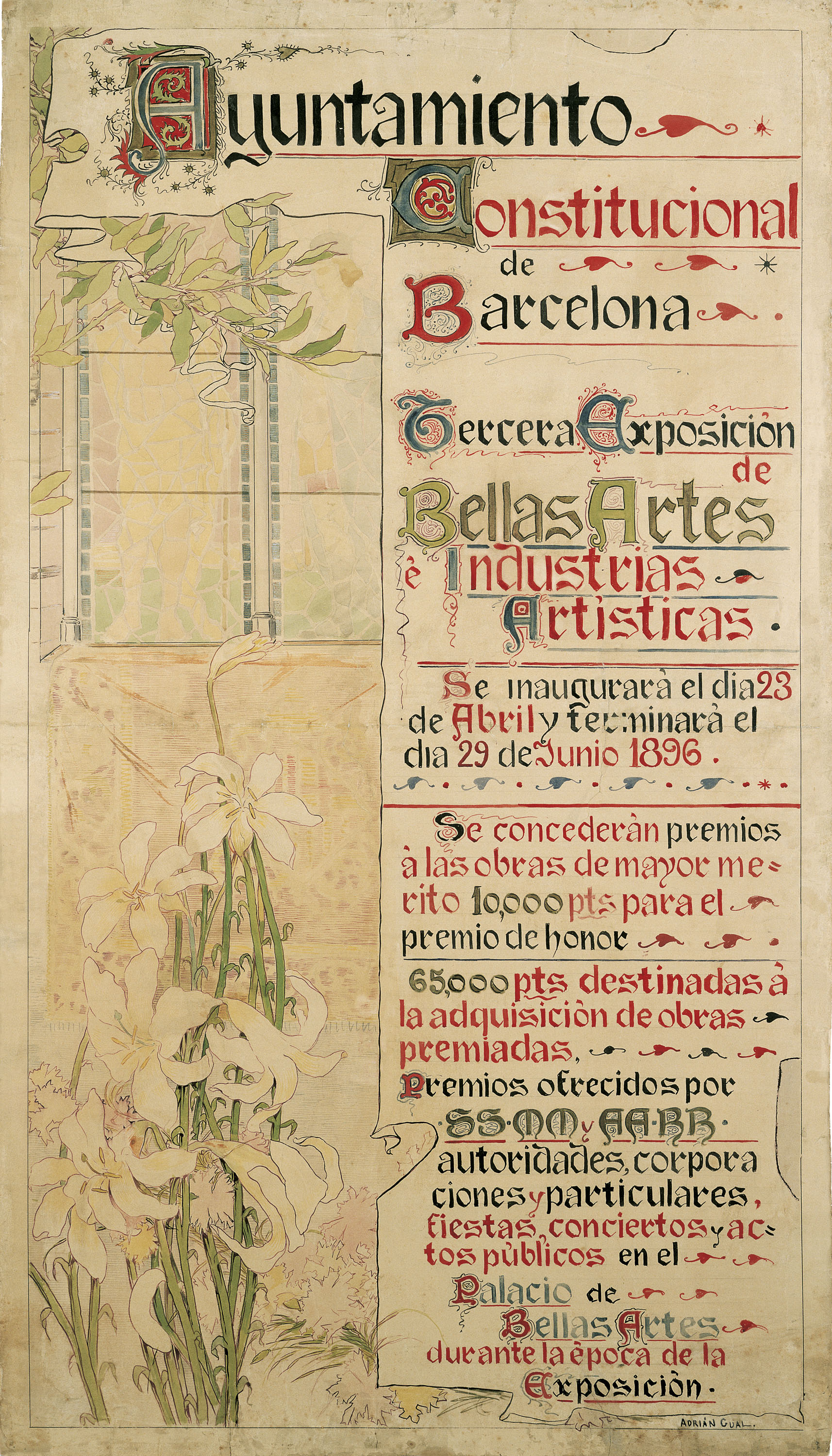 image for: Adrià Gual - Estudi per al cartell «Tercera Exposición de Bellas Artes» - 1895