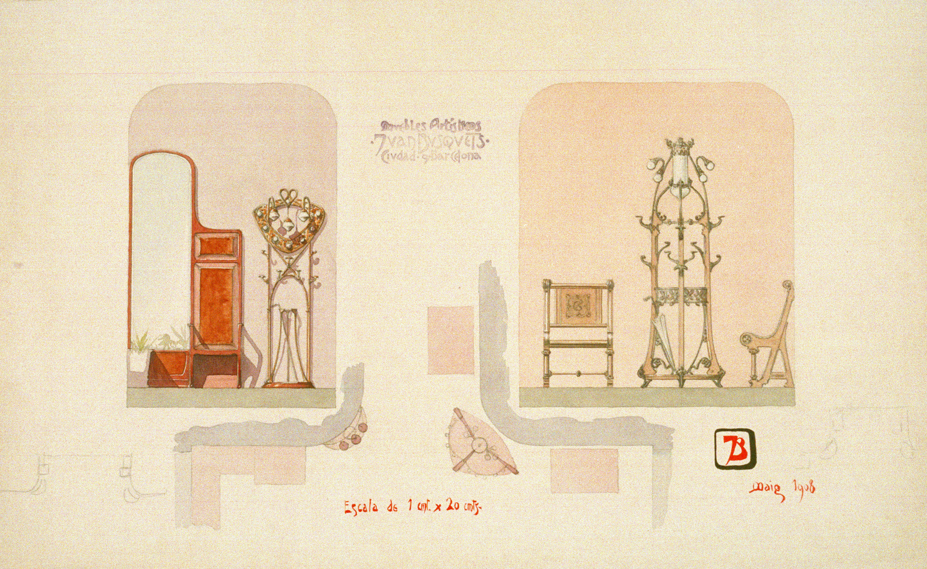 image for: Joan Busquets - Paraigüer, penja-robes, butaques i mirall - 1908