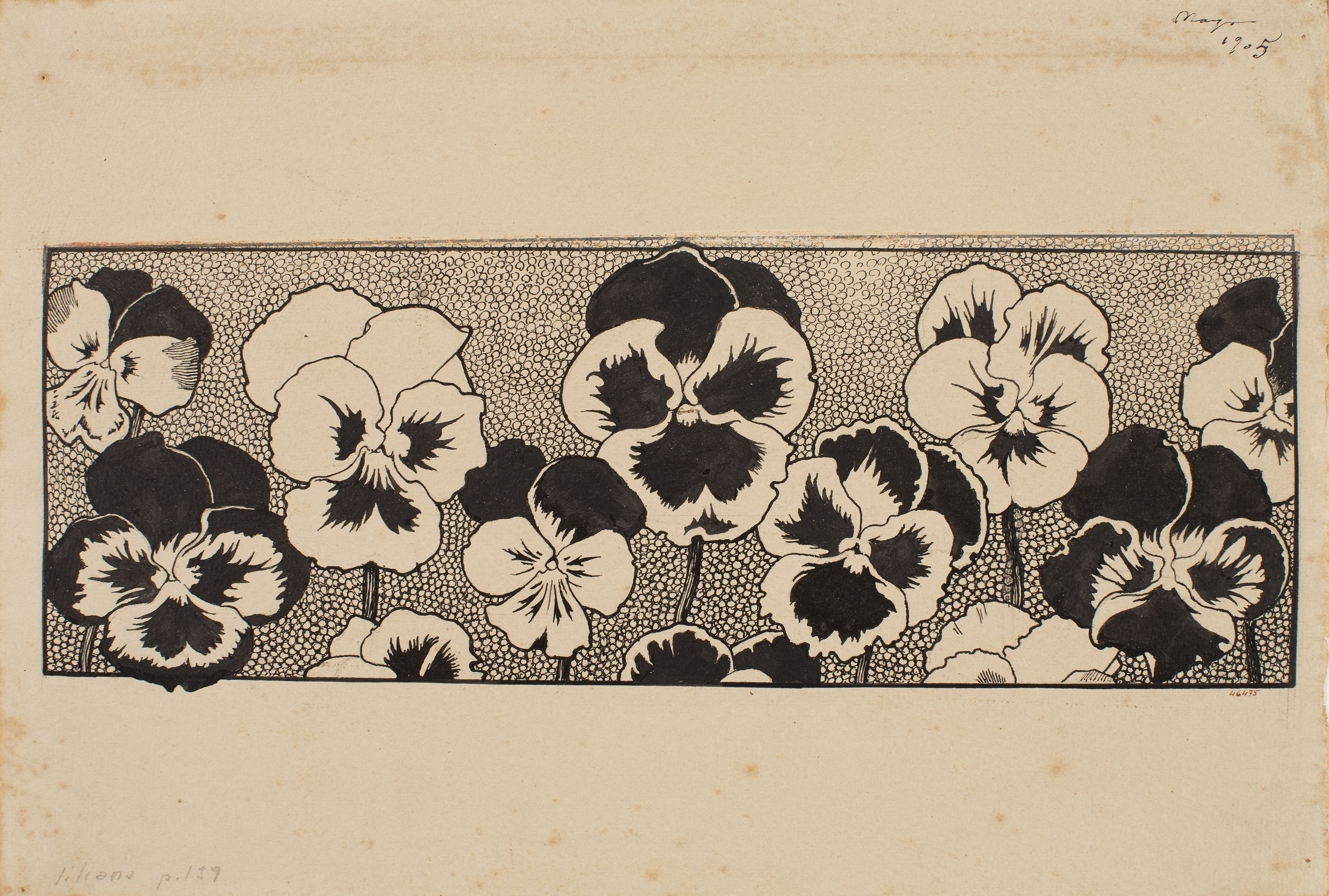 image for: Apel·les Mestres - Sanefa amb pensaments. Capçalera de pàgina per al poema «Liliana» d&#039;Apel·les Mestres - 1905