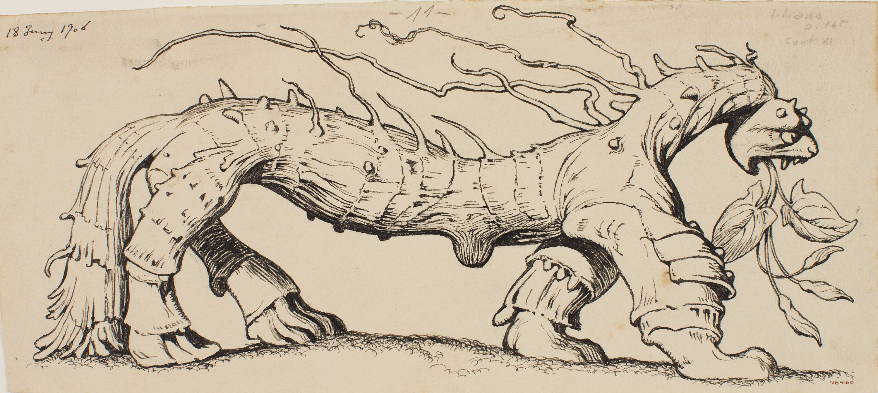 image for: Apel·les Mestres - Arbust convertit en bèstia quimèrica. Capçalera de pàgina per al poema «Liliana» d&#039;Apel·les Mestres - 1906