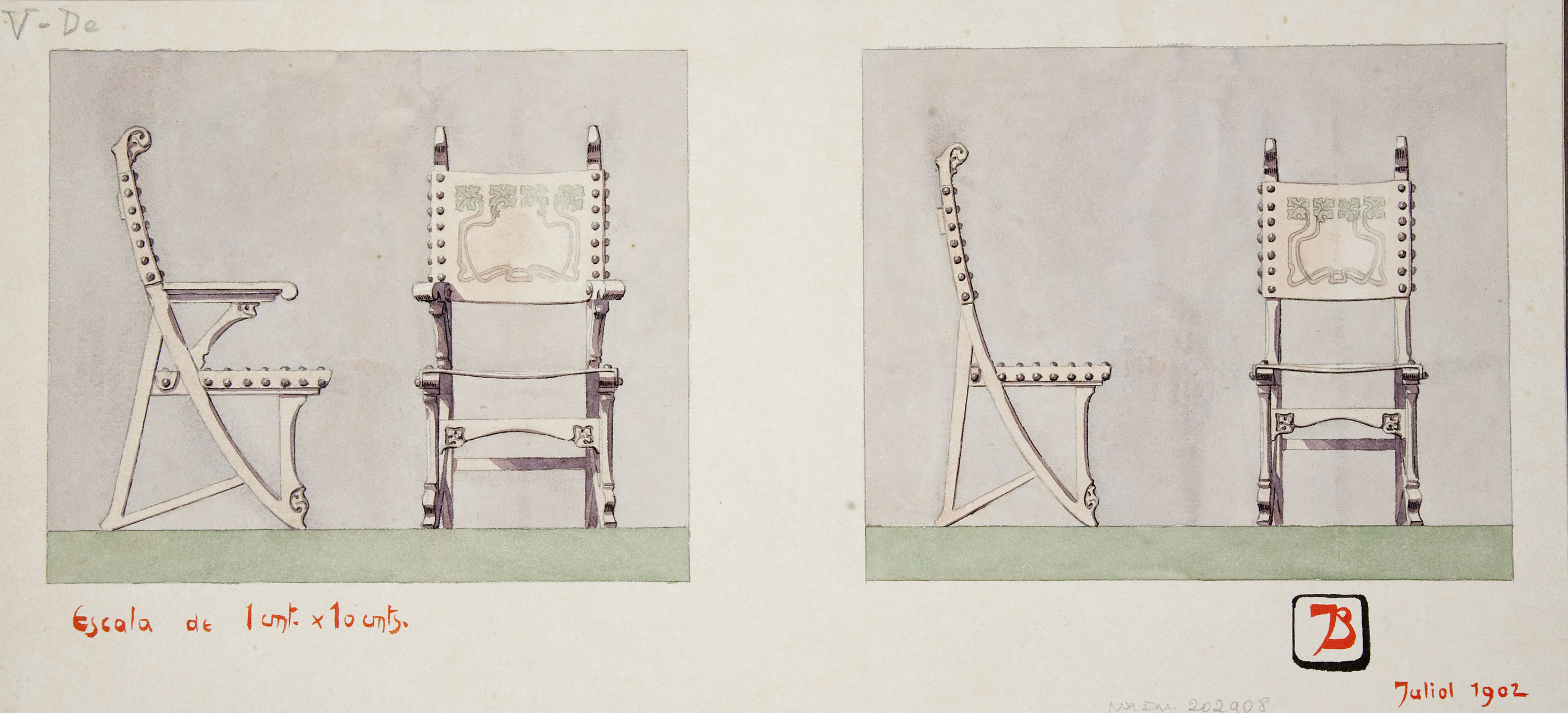 image for: Joan Busquets - Cadira i butaca, vista frontal i de perfil - 1902