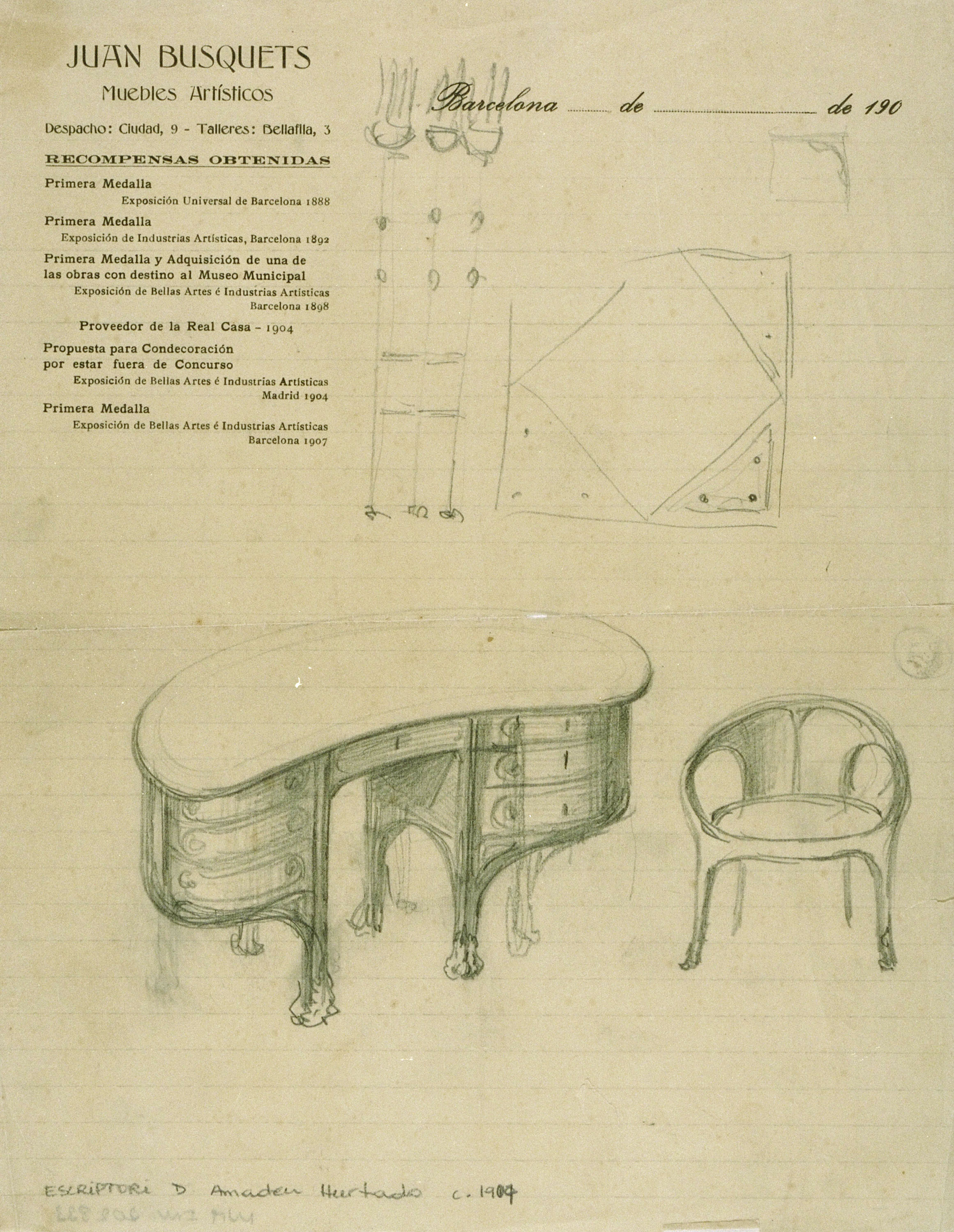 image for: Joan Busquets - Taula i cadira de despatx - Cap a 1907