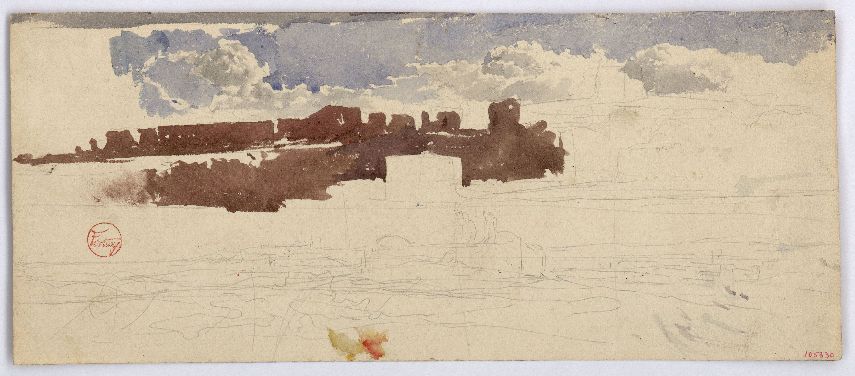 image for: Marià Fortuny - Població marroquina (anvers) / Motius arquitectònics (revers) - Cap a 1860-1862