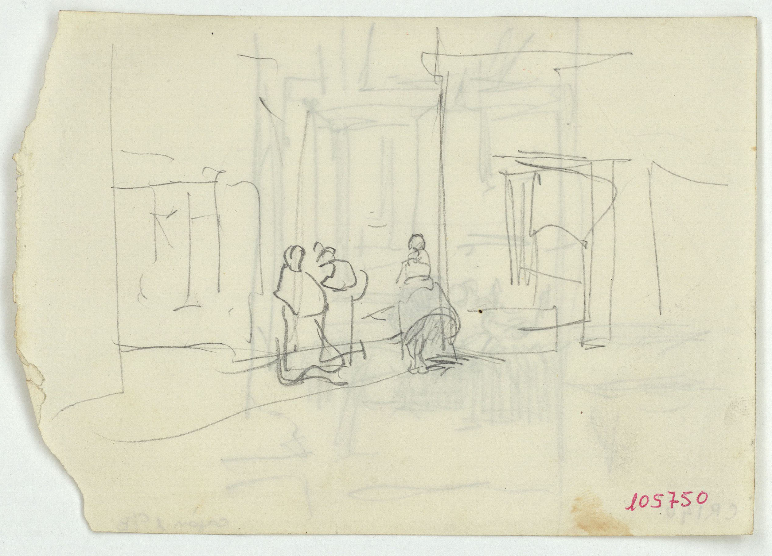 image for: Marià Fortuny - Croquis d&#039;un carrer amb figures (anvers) / Croquis d&#039;interior amb figures (revers) - Cap a 1871