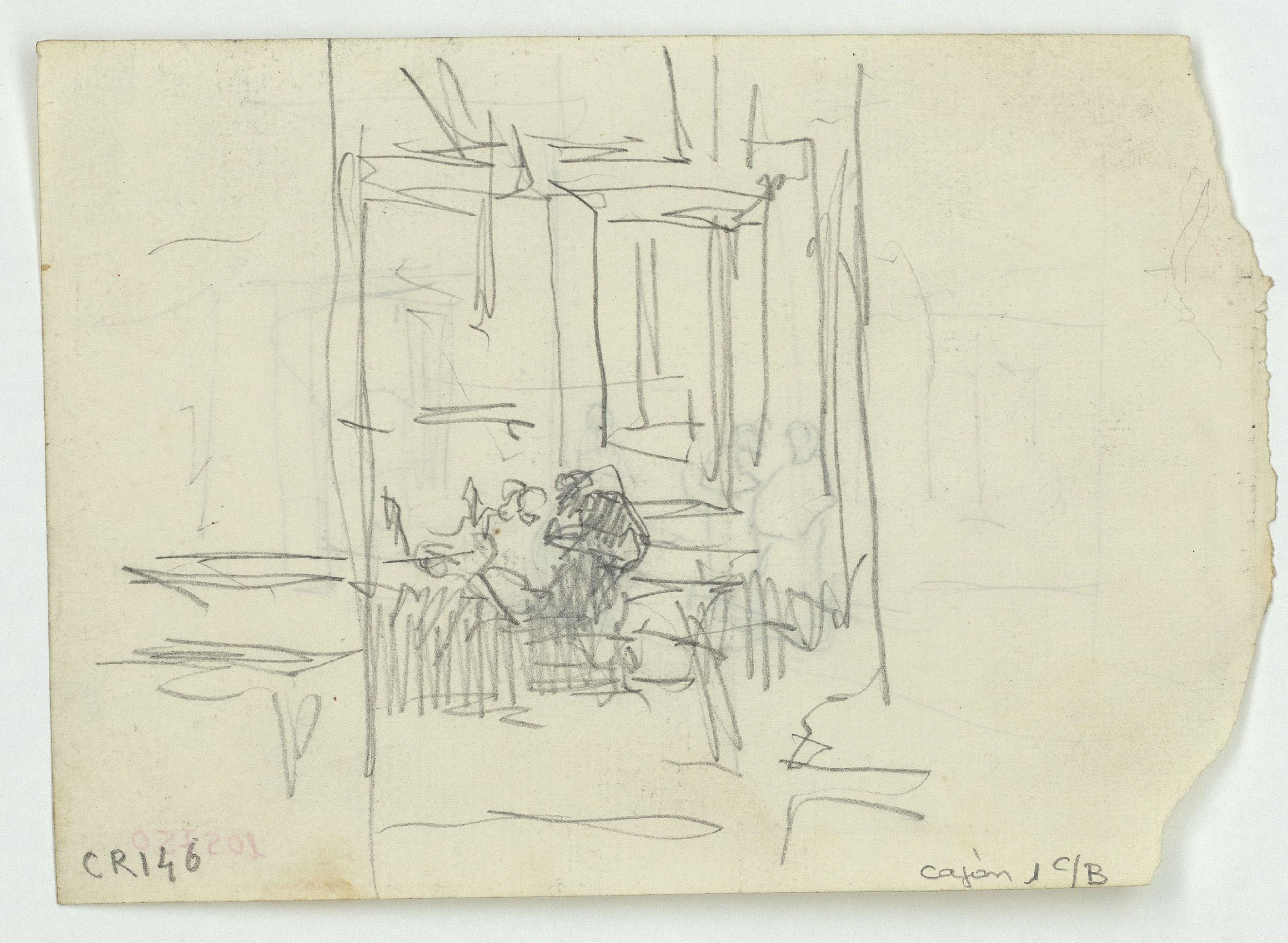 image for: Marià Fortuny - Croquis d&#039;un carrer amb figures (anvers) / Croquis d&#039;interior amb figures (revers) - Cap a 1871 [1]