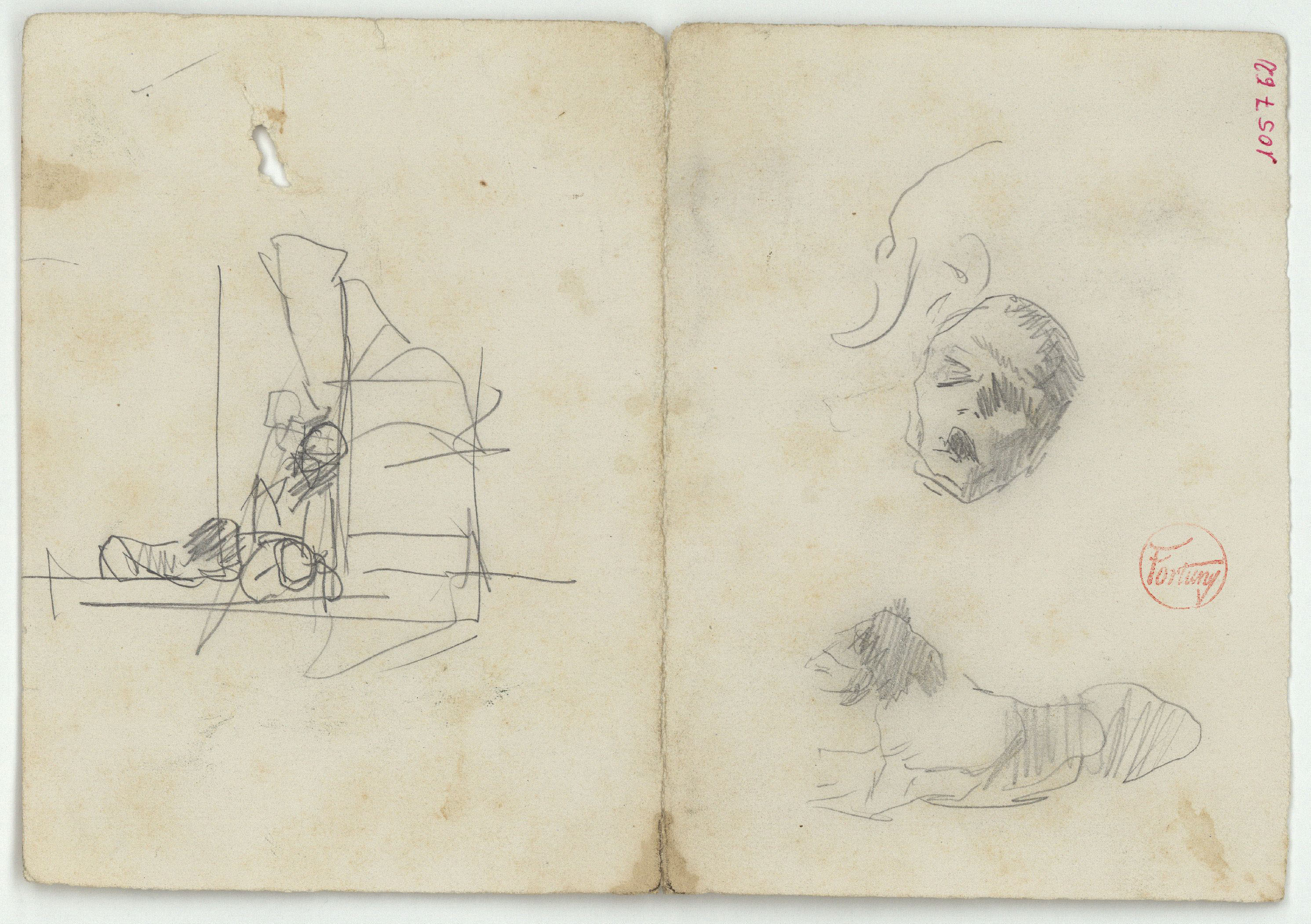 image for: Marià Fortuny - Croquis de figures, màscara i gos - Cap a 1867-1872