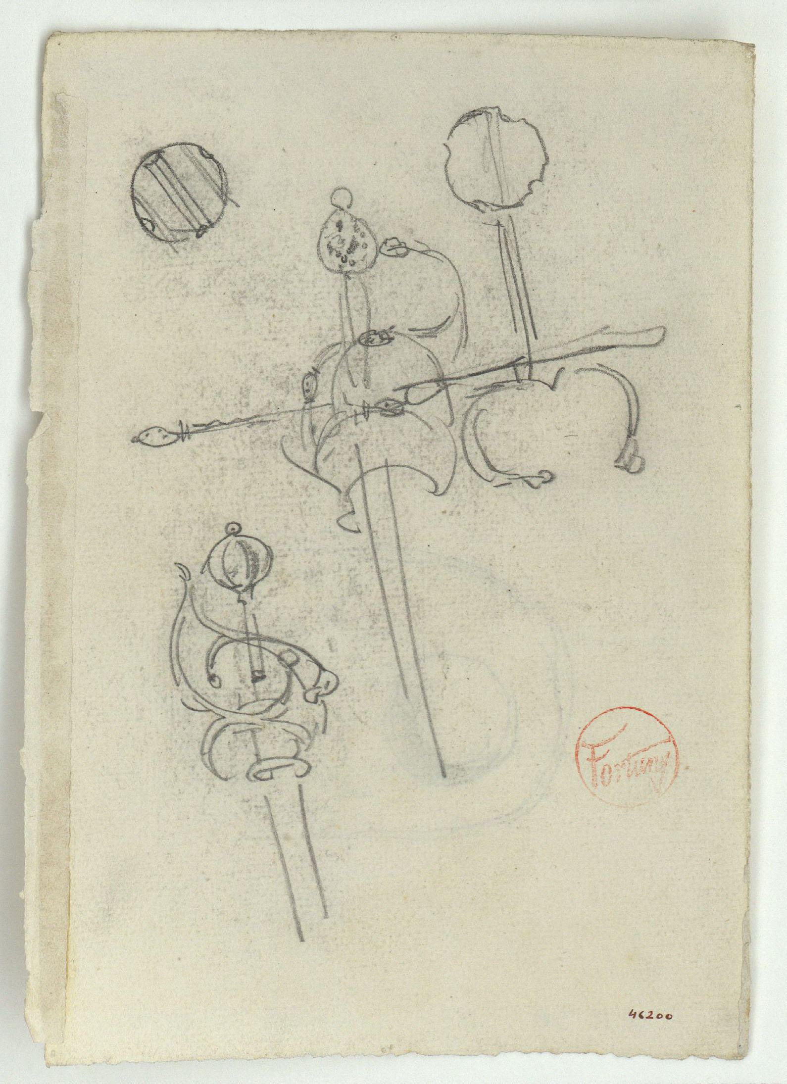 image for: Marià Fortuny - Poms d&#039;espasa (anvers) / Croquis inconcret (revers) - Cap a 1867-1872