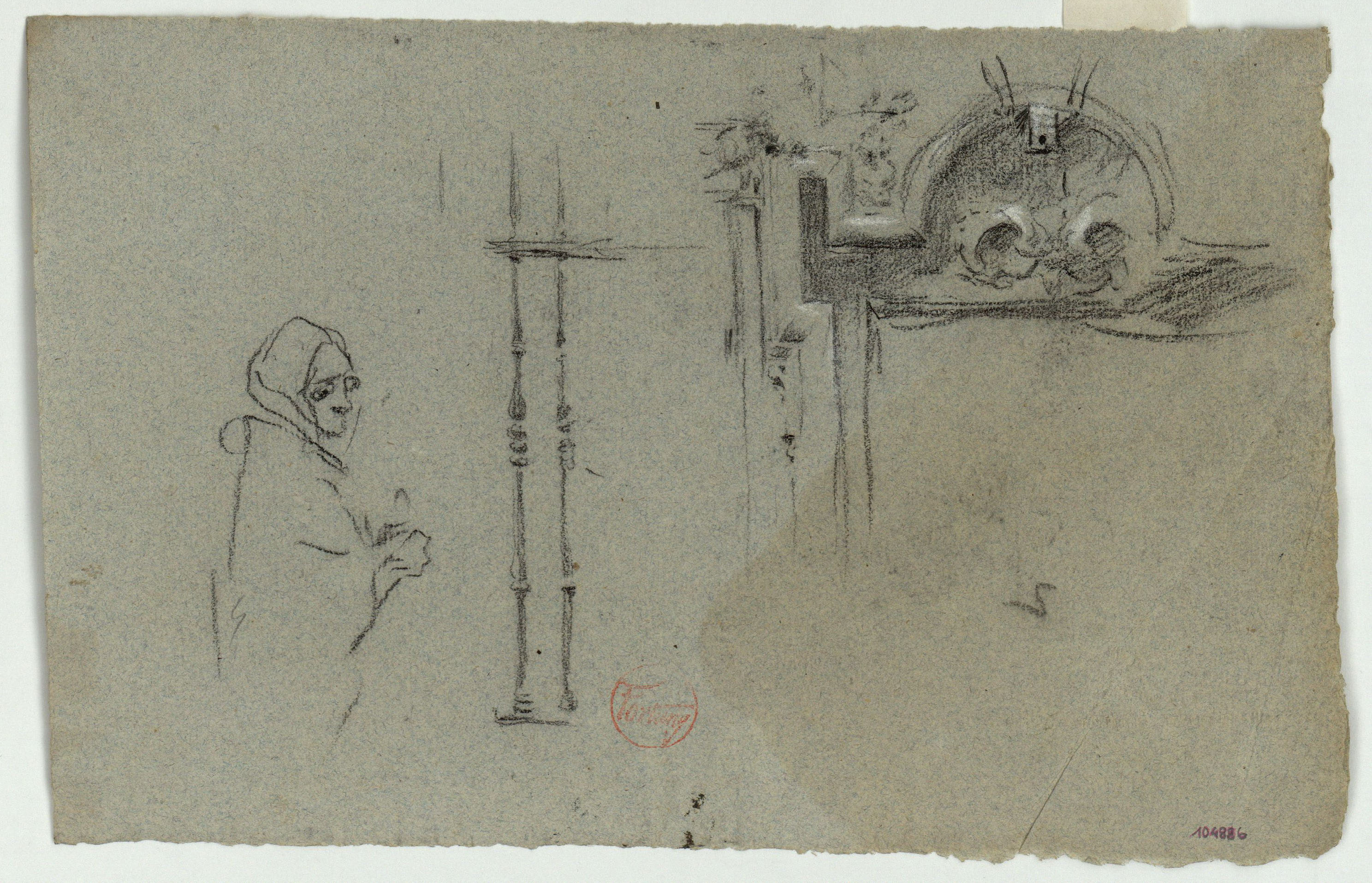 image for: Marià Fortuny - Esbós de figura femenina i motius ornamentals - Cap a 1863-1867