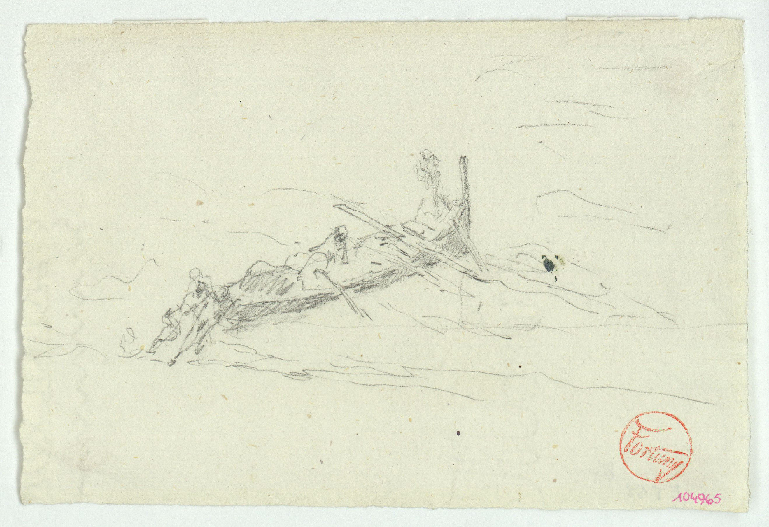 image for: Marià Fortuny - Figures empenyent una barca - Cap a 1874