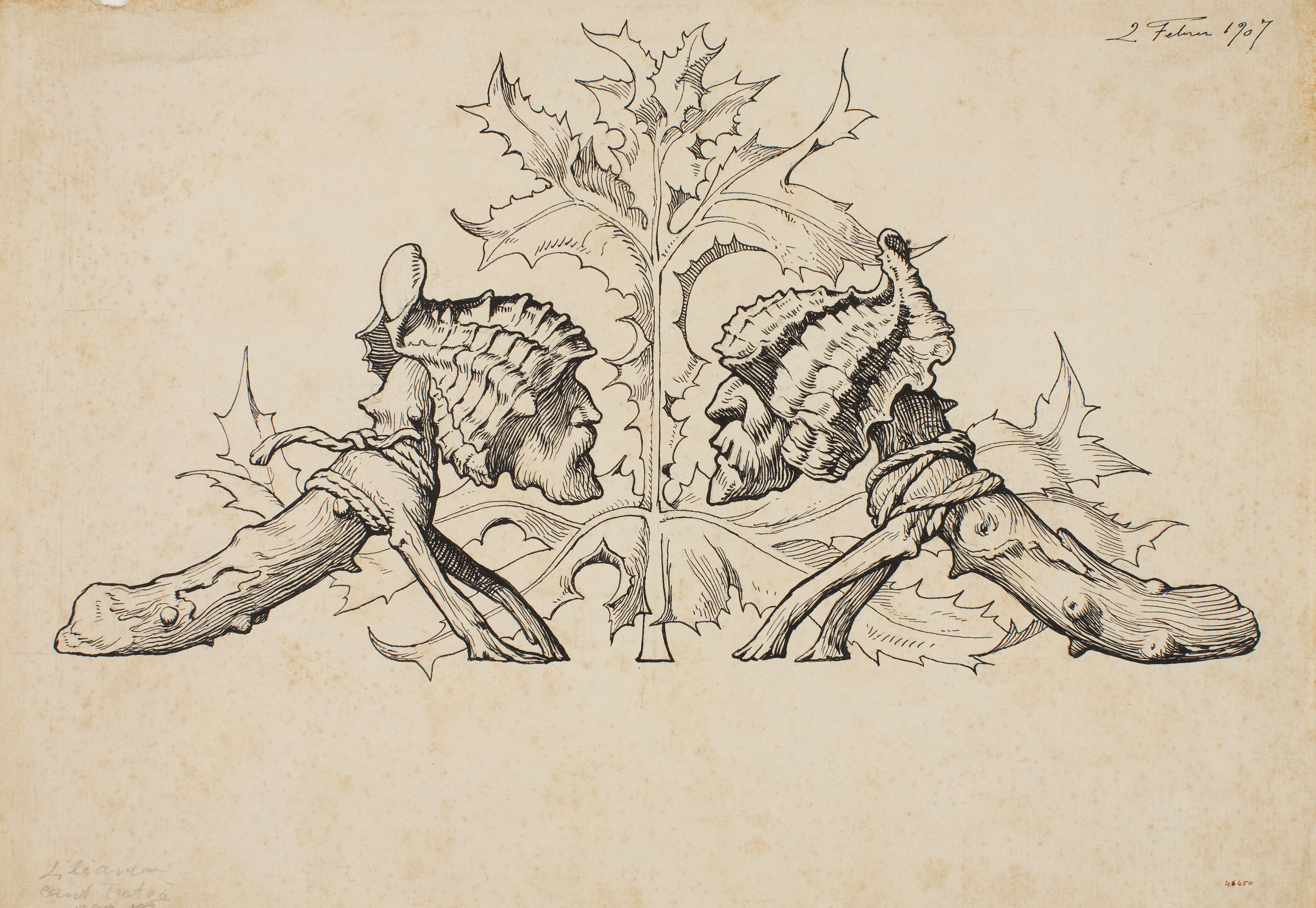 image for: Apel·les Mestres - Composició quimèrica amb elements vegetals. Capçalera de pàgina per al poema «Liliana» d&#039;Apel·les Mestres - 1907