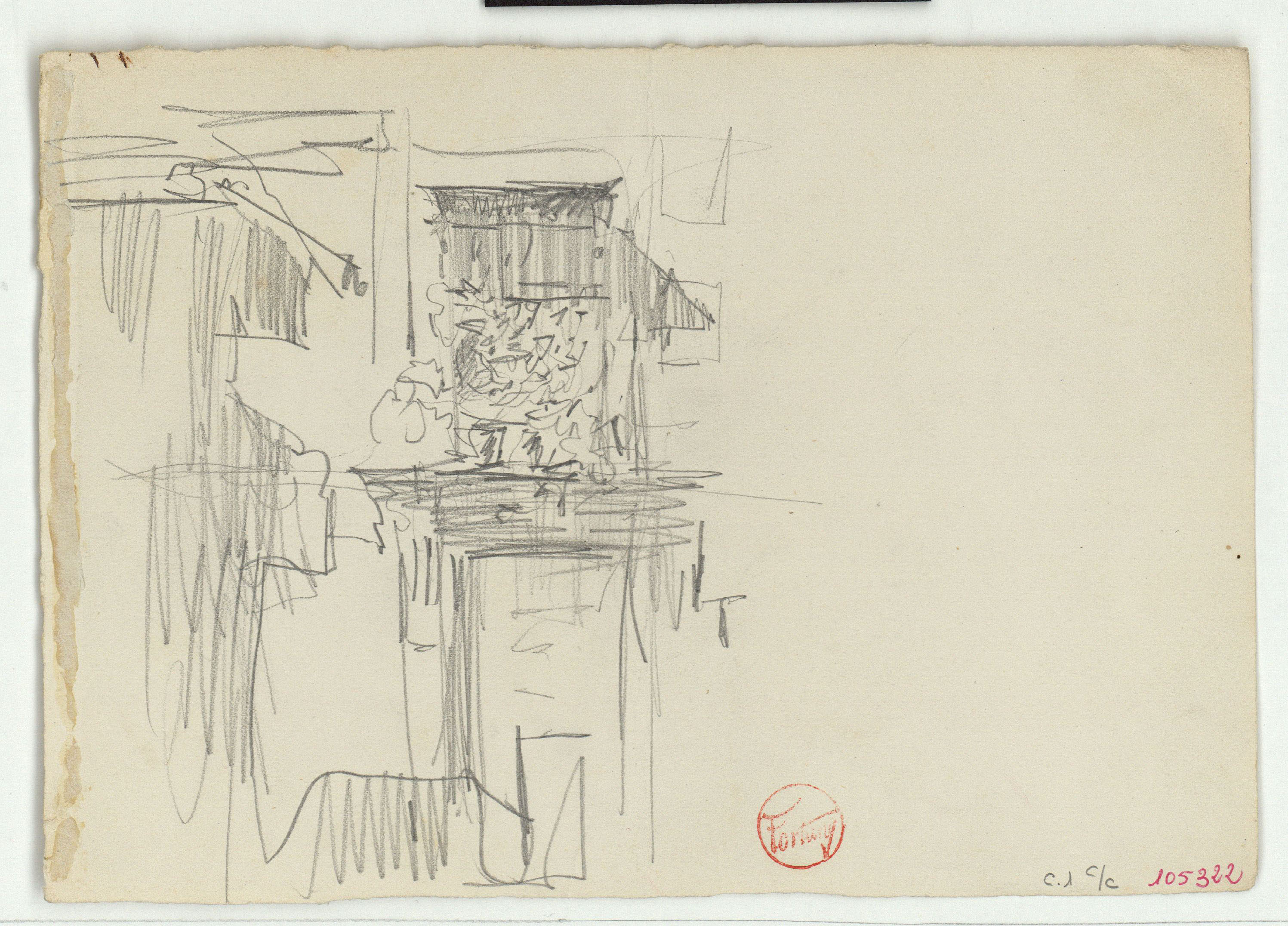 image for: Marià Fortuny - Esbós d&#039;un edifici (anvers) / Esbós d&#039;un mur (revers) - Cap a 1863-1874