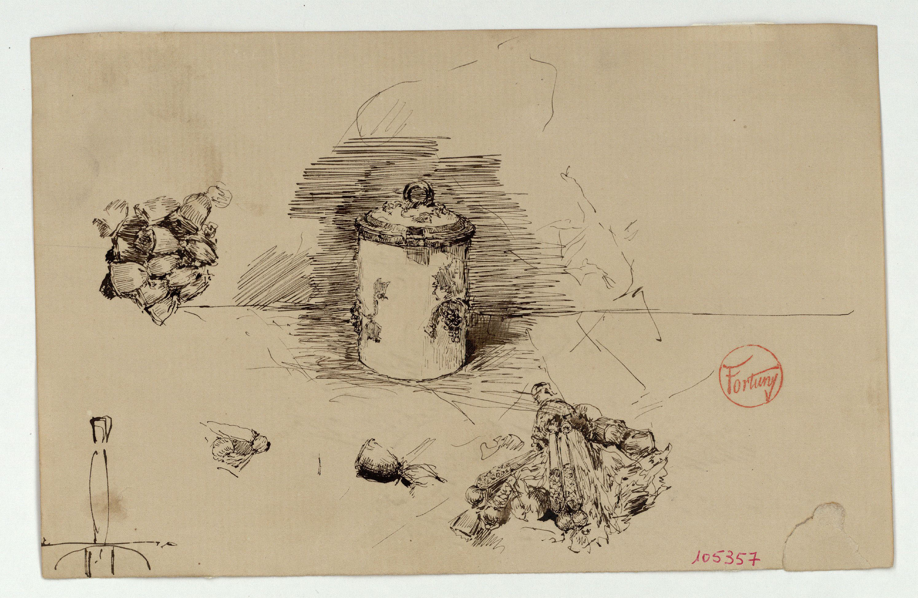 image for: Marià Fortuny - Diversos objectes (anvers) / Estudi acadèmic de mà (revers) - Cap a 1870-1872