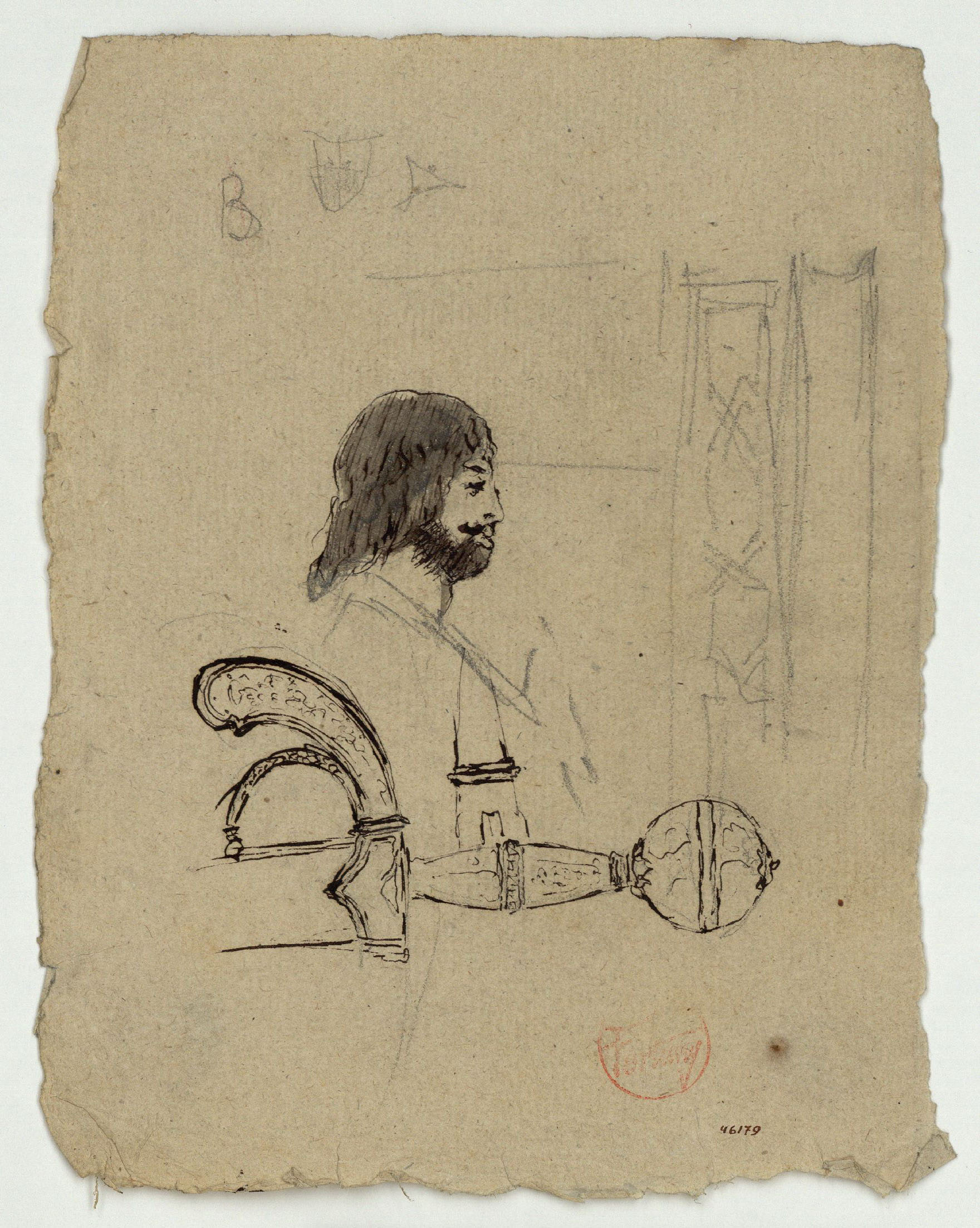 image for: Marià Fortuny - Espasa de Ferran el Catòlic, bust masculí i sanefes - Cap a 1870-1872