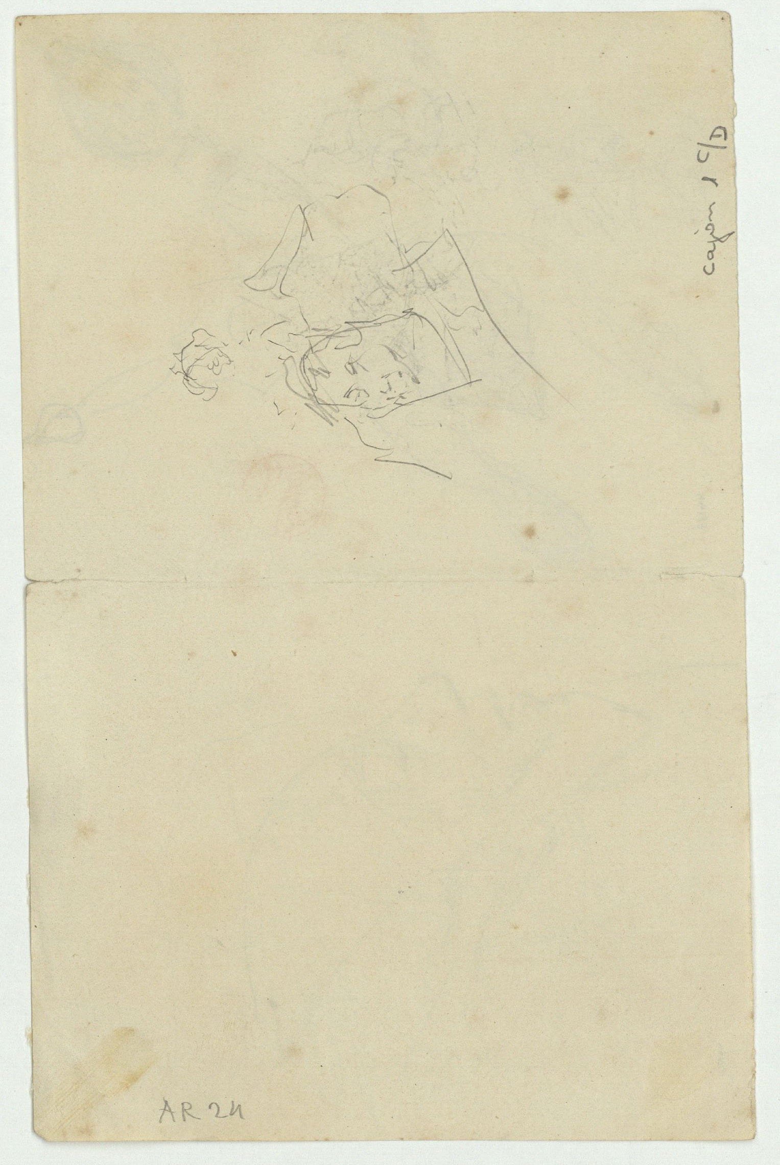 image for: Marià Fortuny - Espases d&#039;estil musulmà i un cap (anvers) / Croquis inconcret (revers) - Cap a 1870-1872 [1]