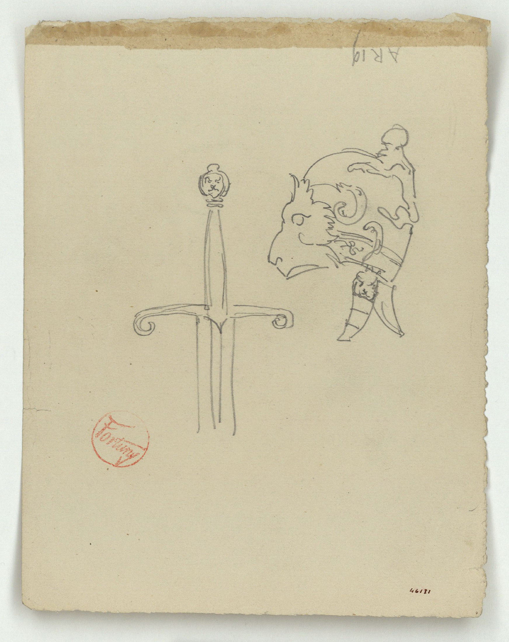 image for: Marià Fortuny - Espasa i casc (anvers) / Espasa, beina i casc (revers) - Cap a 1867-1872