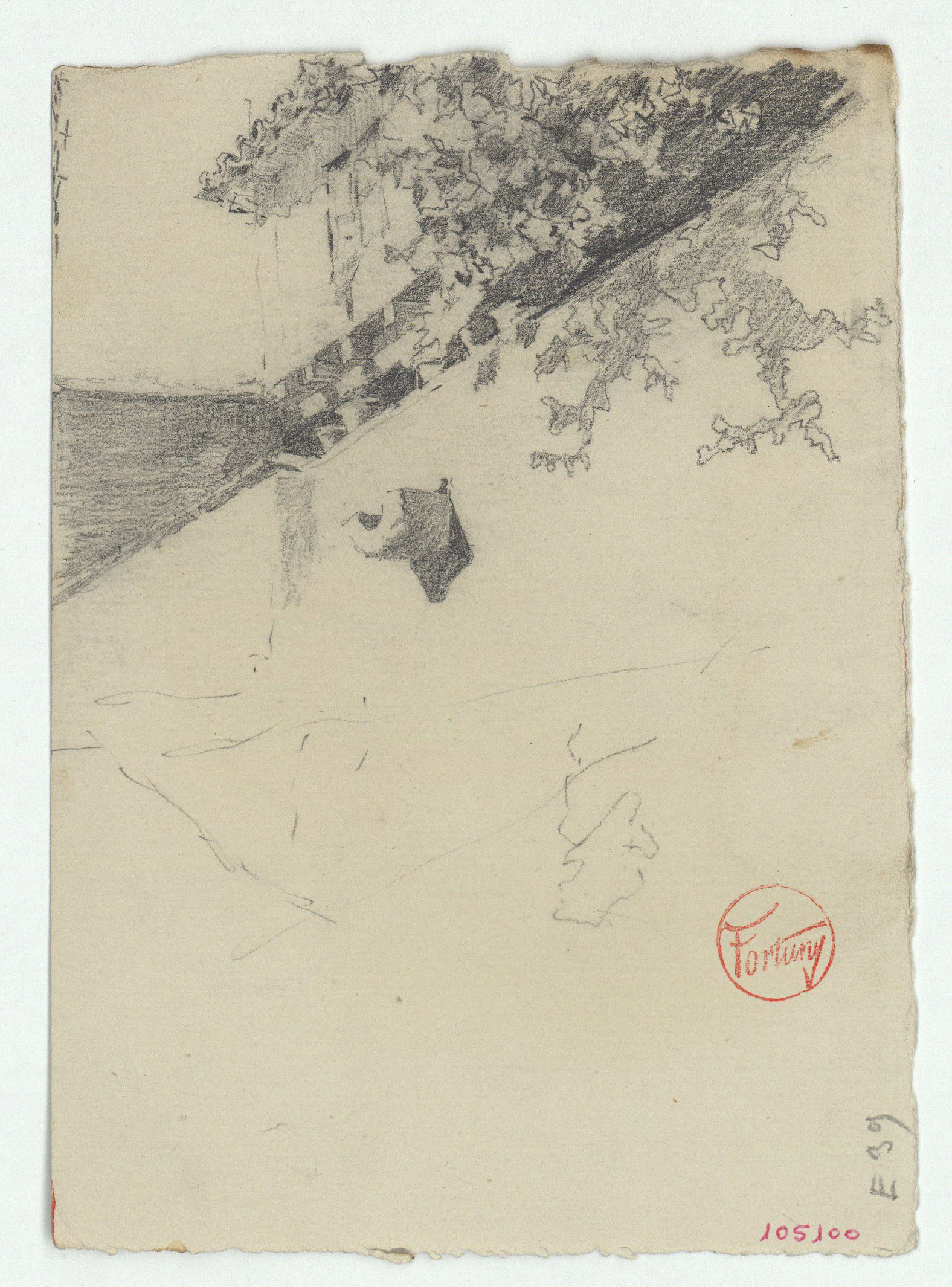 image for: Marià Fortuny - Estudi per al quadre «L&#039;Ajuntament vell de Granada» (anvers) / Esbós de casa (revers) - Cap a 1872