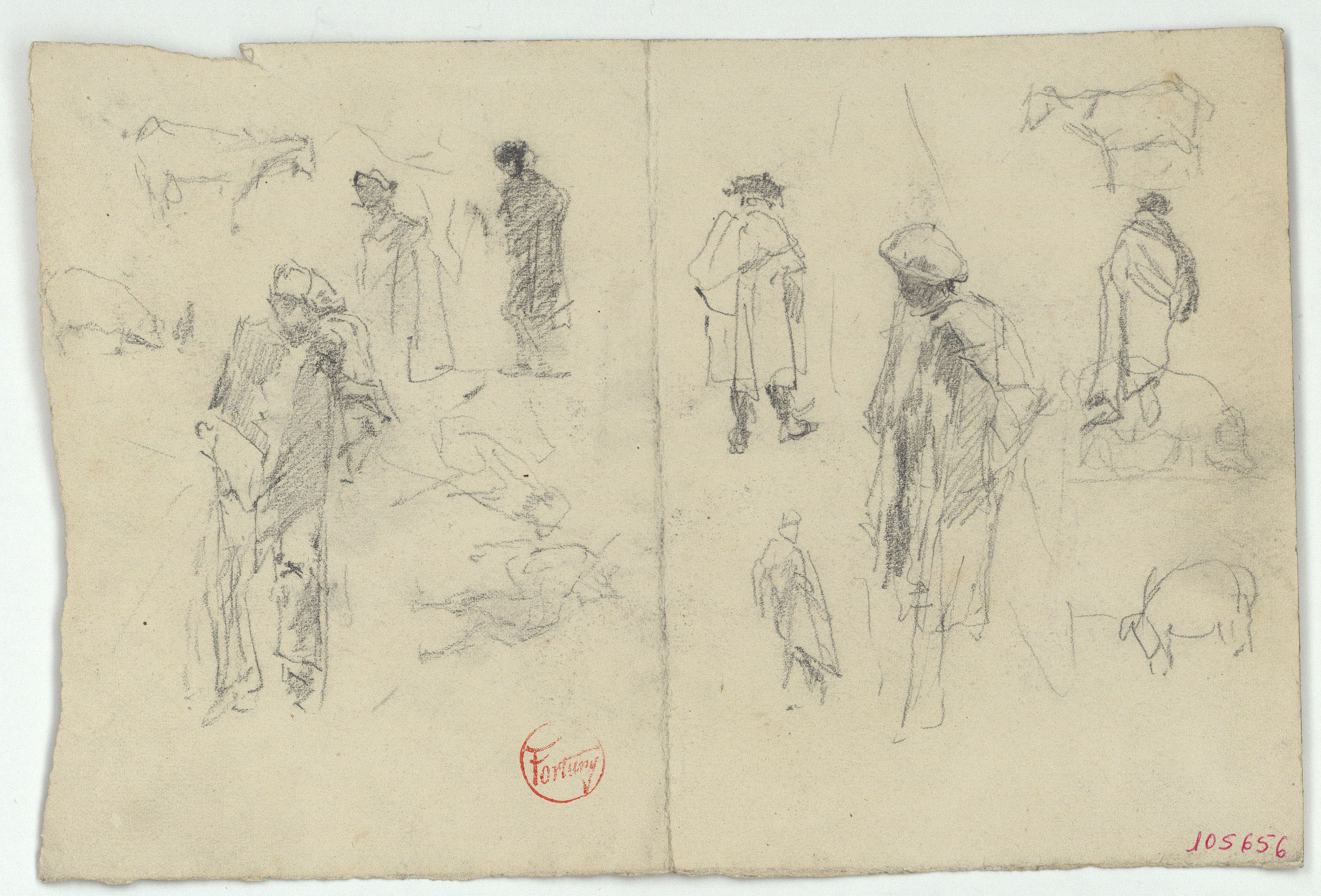 image for: Marià Fortuny - Esbós de persones i animals (anvers) / Construcció inconcreta (revers) - Cap a 1867-1872