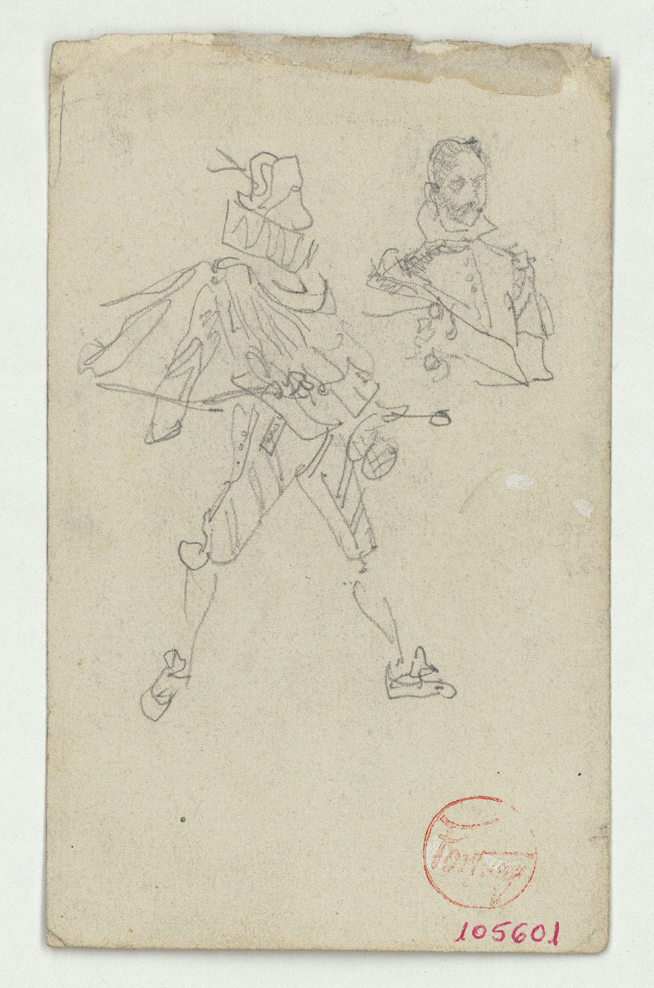 image for: Marià Fortuny - Figures masculines amb indumentària del segle XVI (anvers) / Espasa de Ferran el Catòlic (revers) - Cap a 1867-1872