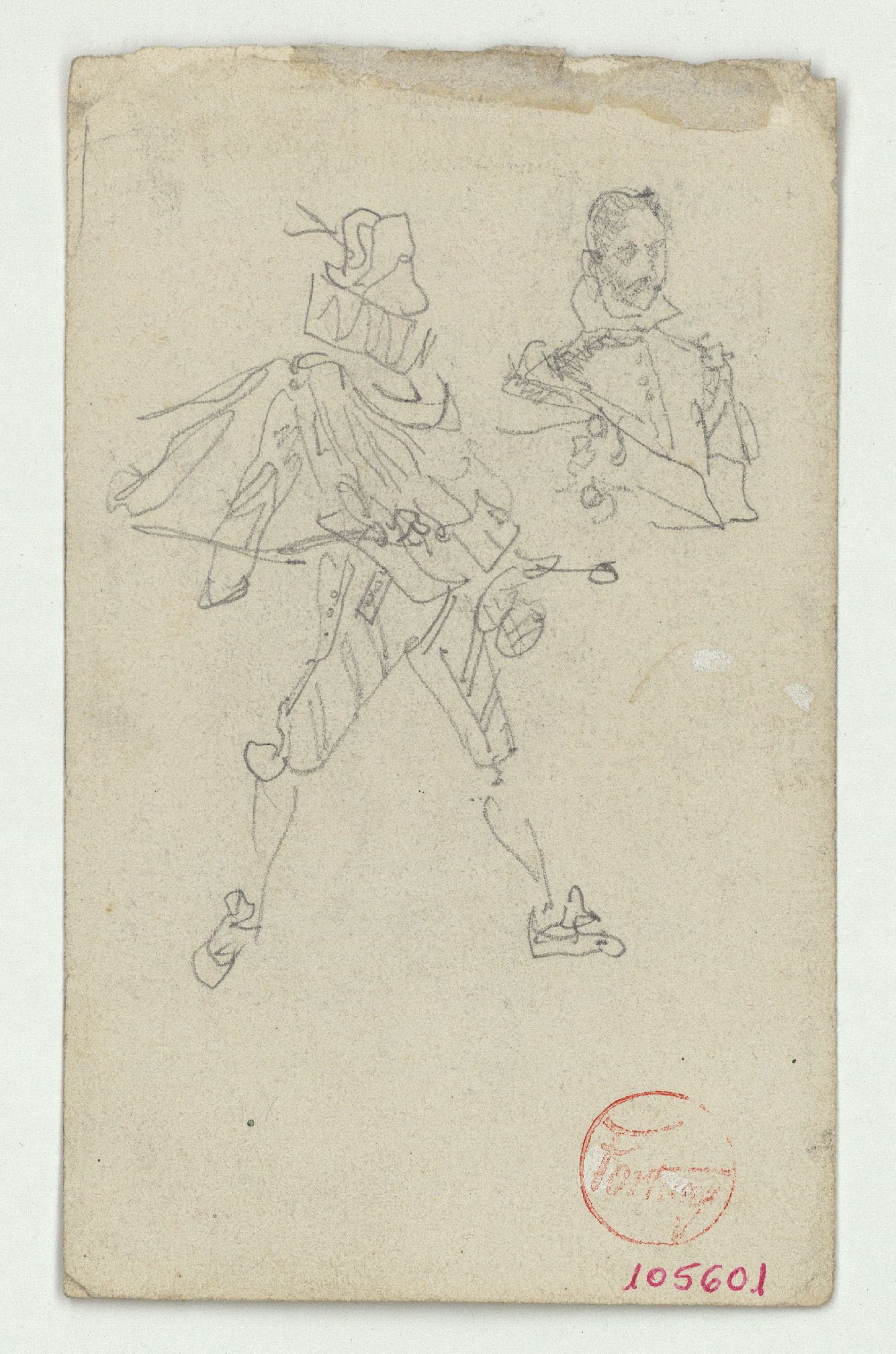 image for: Marià Fortuny - Figures masculines amb indumentària del segle XVI (anvers) / Espasa de Ferran el Catòlic (revers) - Cap a 1867-1872