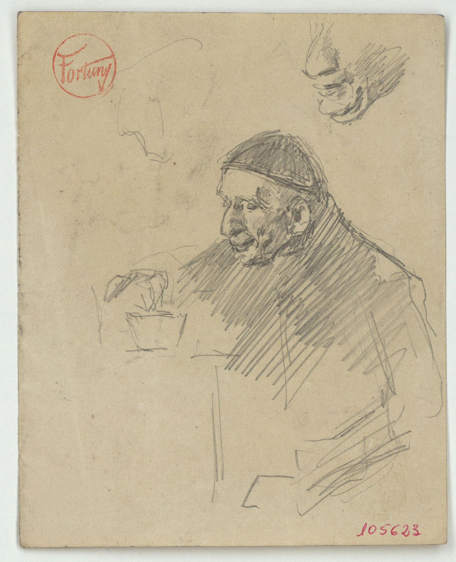 image for: Marià Fortuny - Retrat d&#039;un papa (anvers) / Croquis inconcret (revers) - Cap a 1863-1867