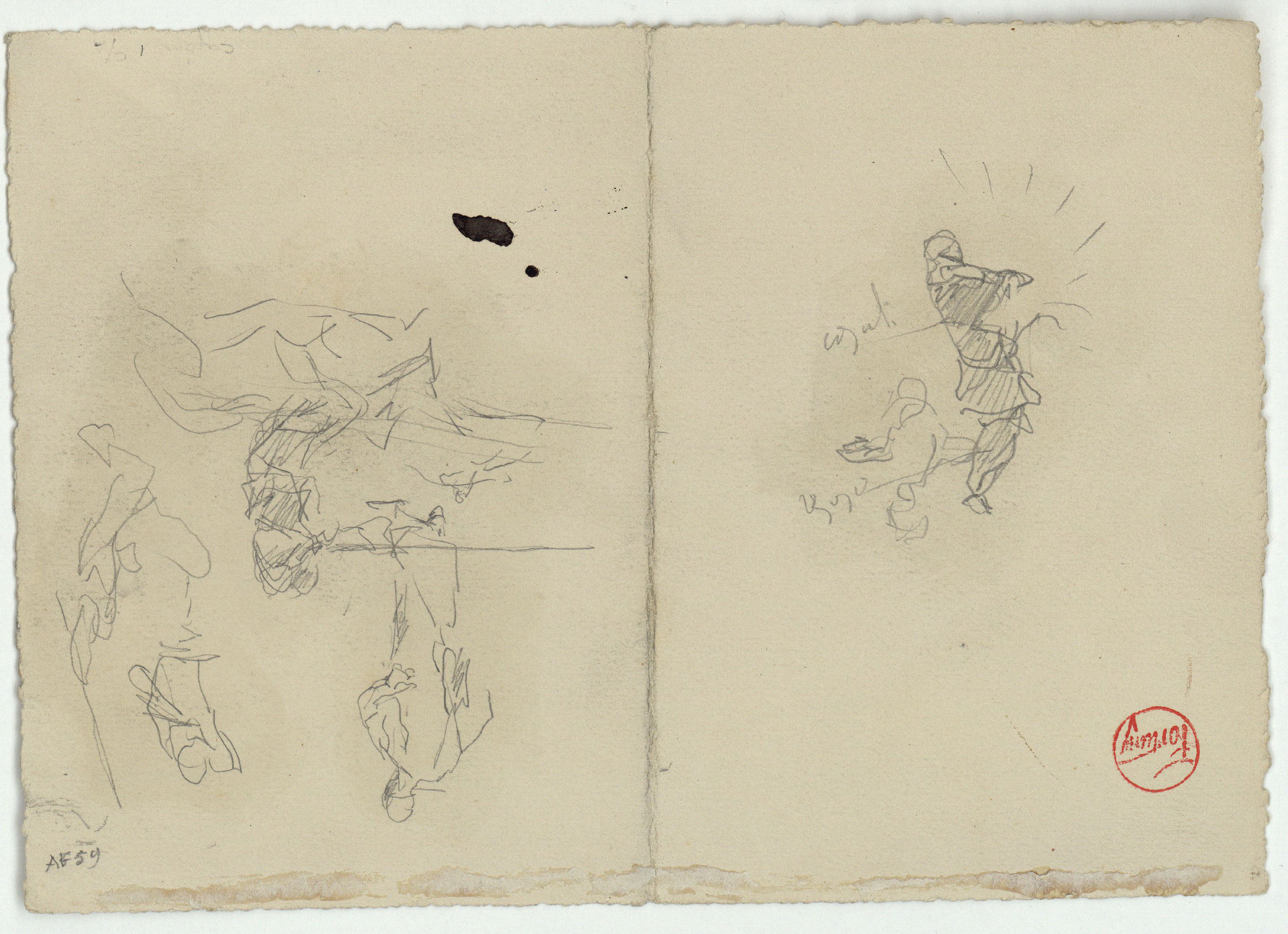 image for: Marià Fortuny - Croquis de figures (anvers) / Poblat amb figures (revers) - Cap a 1860-1862