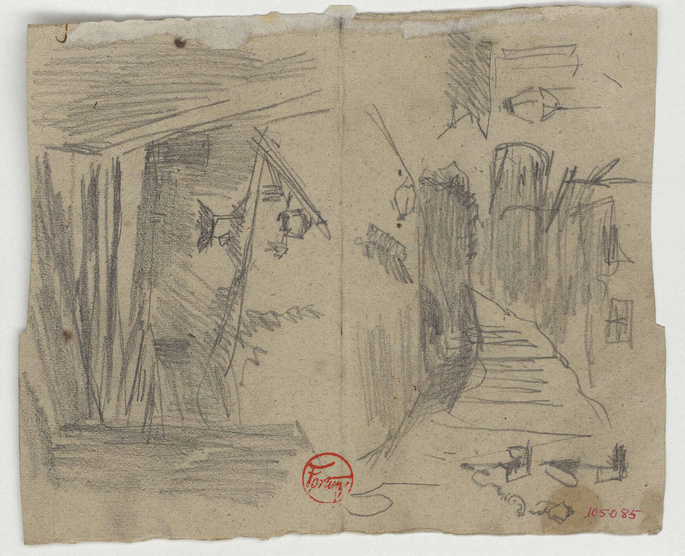 image for: Marià Fortuny - Esbós d&#039;un carrer (anvers) / Croquis inconcret i esbós d&#039;un carrer (revers) - Cap a 1871