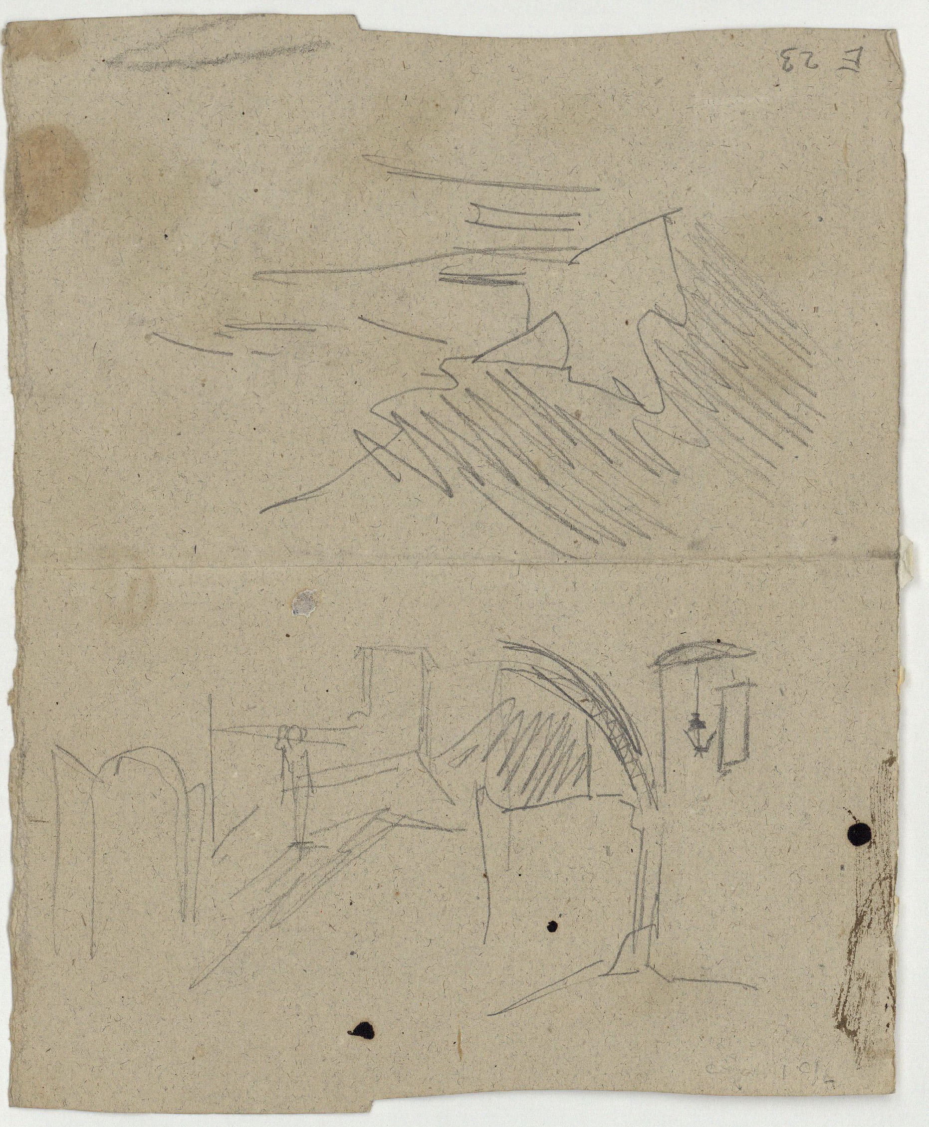 image for: Marià Fortuny - Esbós d&#039;un carrer (anvers) / Croquis inconcret i esbós d&#039;un carrer (revers) - Cap a 1871 [1]