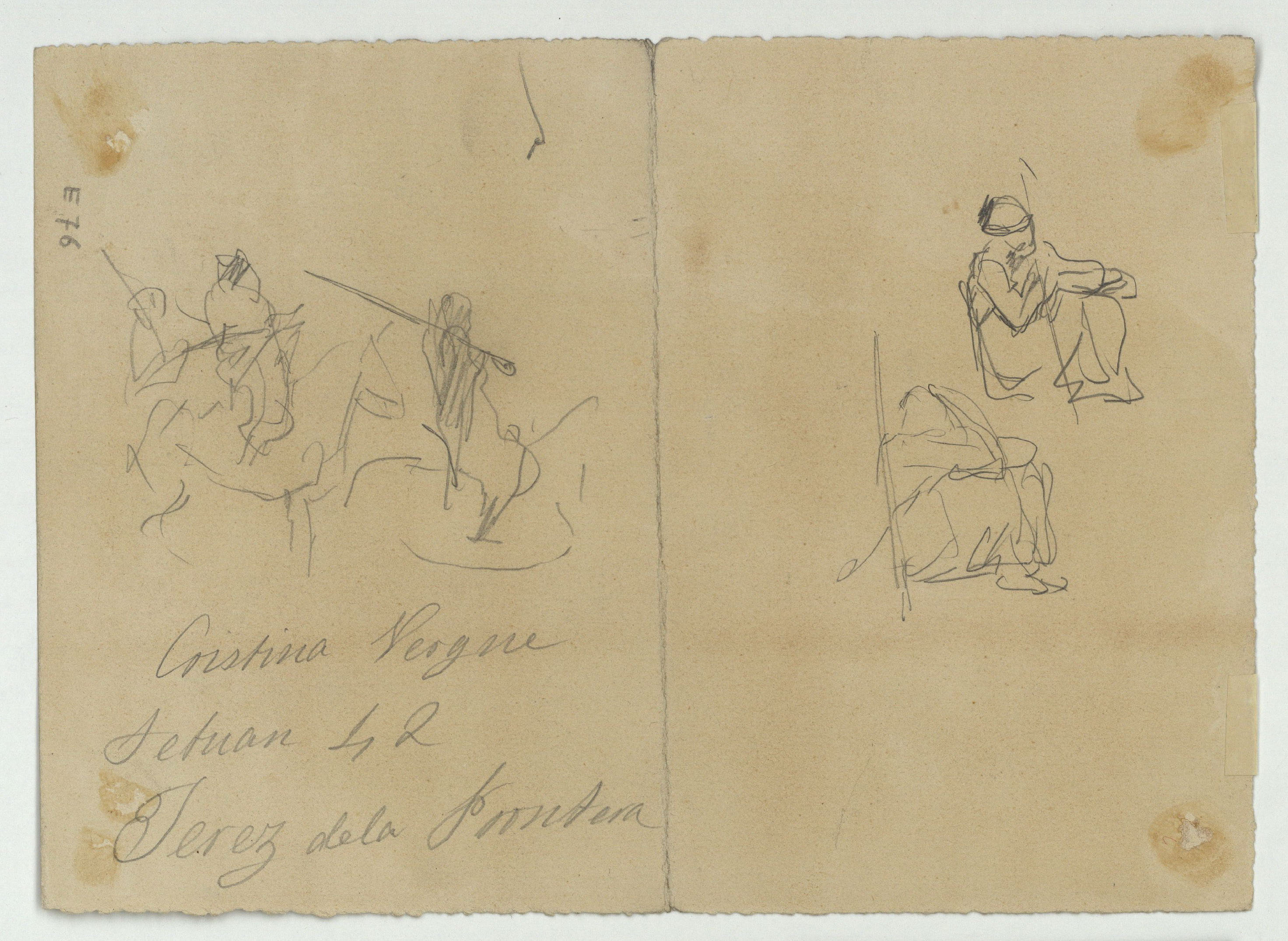 image for: Marià Fortuny - Carrer amb font (anvers) / Esbós de marroquins (revers) - Cap a 1867-1872 [1]