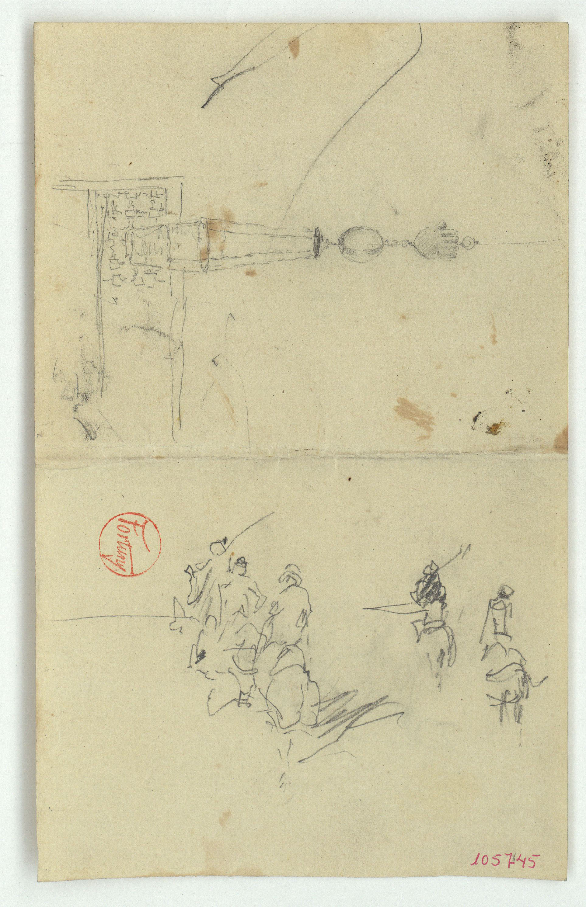 image for: Marià Fortuny - Llum d&#039;estil musulmà i esbós de genets marroquins (anvers) / Marroquí i croquis inconcret (revers) - Cap a 1860-1862