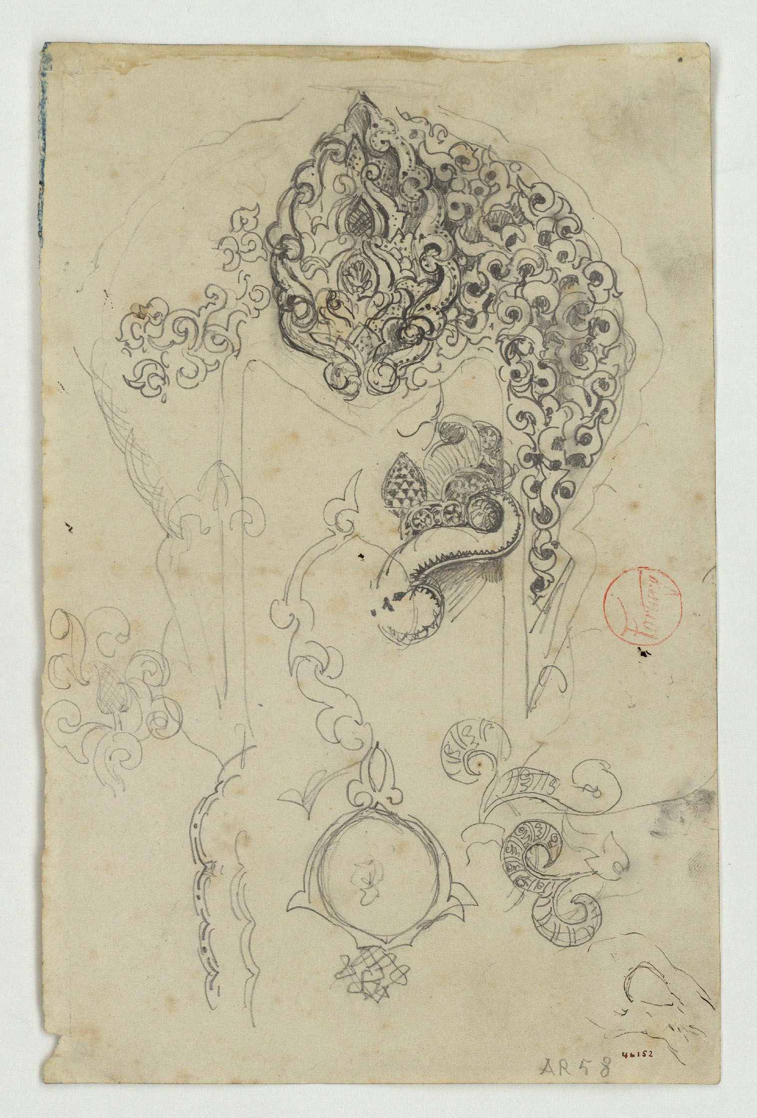 image for: Marià Fortuny - Calc de la guarnició d&#039;una espasa d&#039;estil musulmà - Cap a 1870-1872