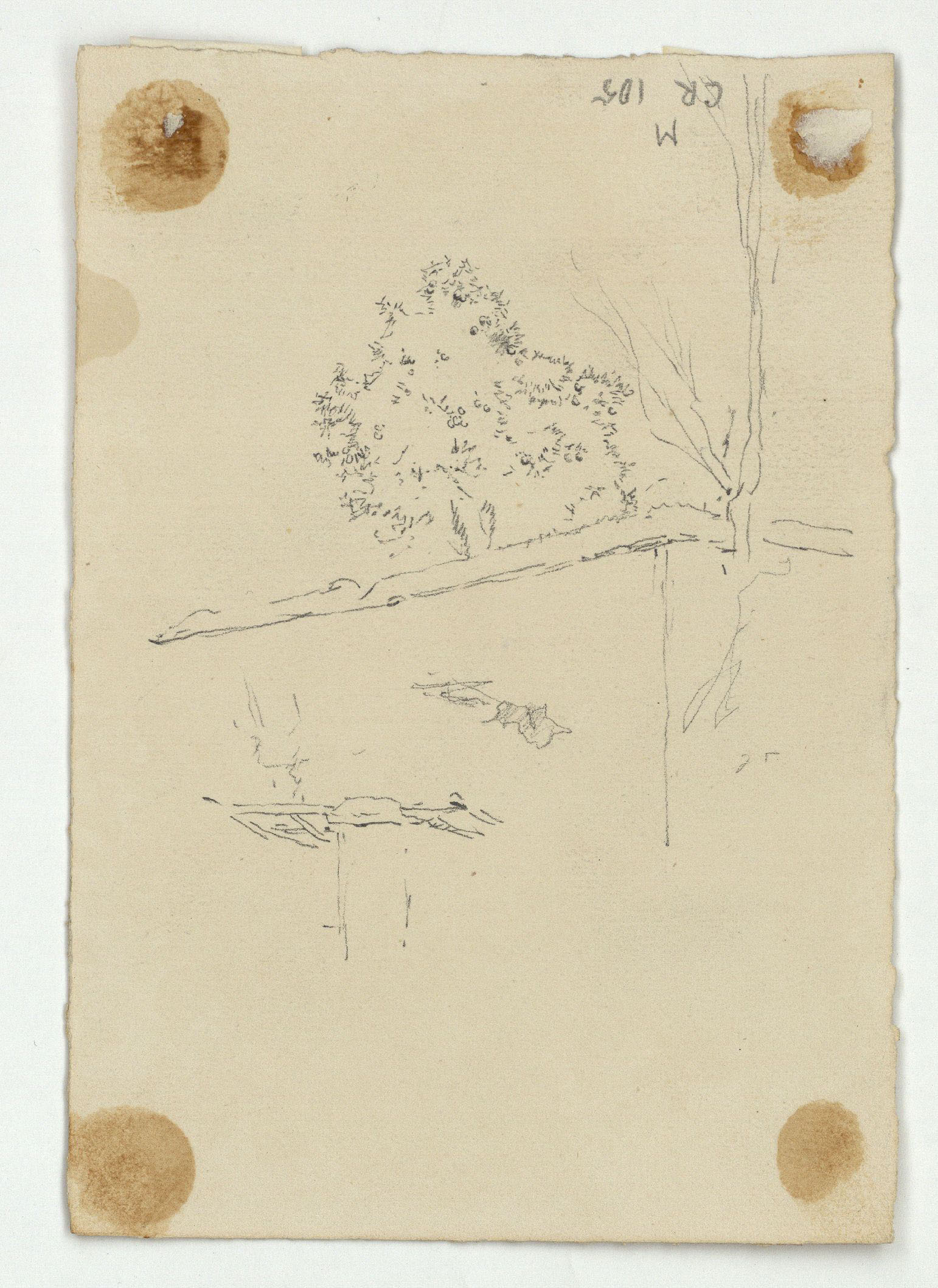 image for: Marià Fortuny - Esbós de figures (anvers) / Tàpia i arbust (revers) - Cap a 1867-1872 [1]