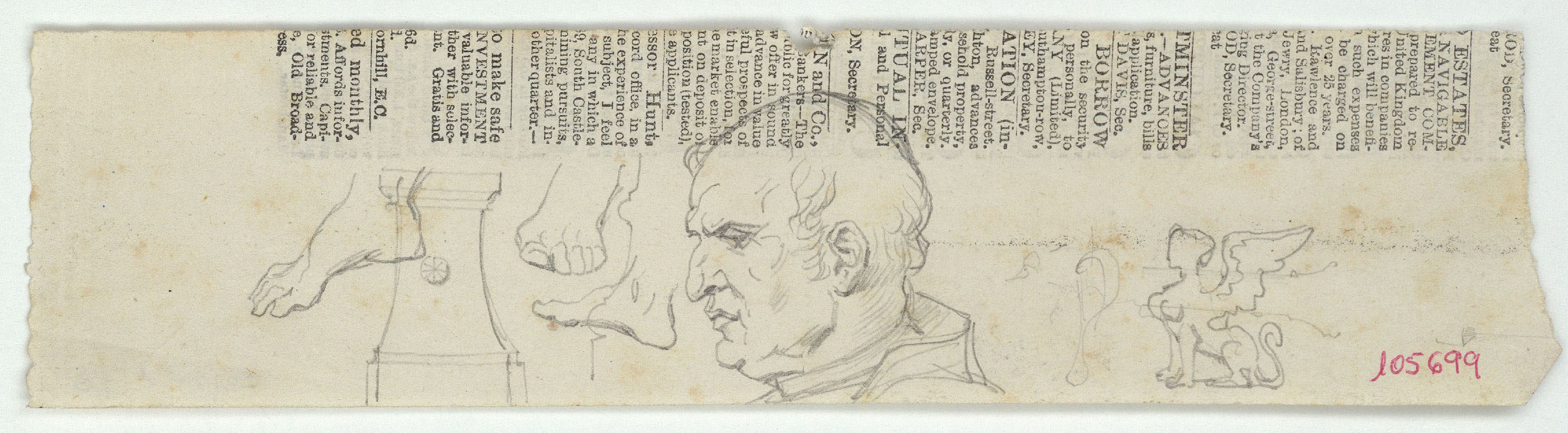 image for: Marià Fortuny - Peus, cap masculí i grifó - Cap a 1867-1872