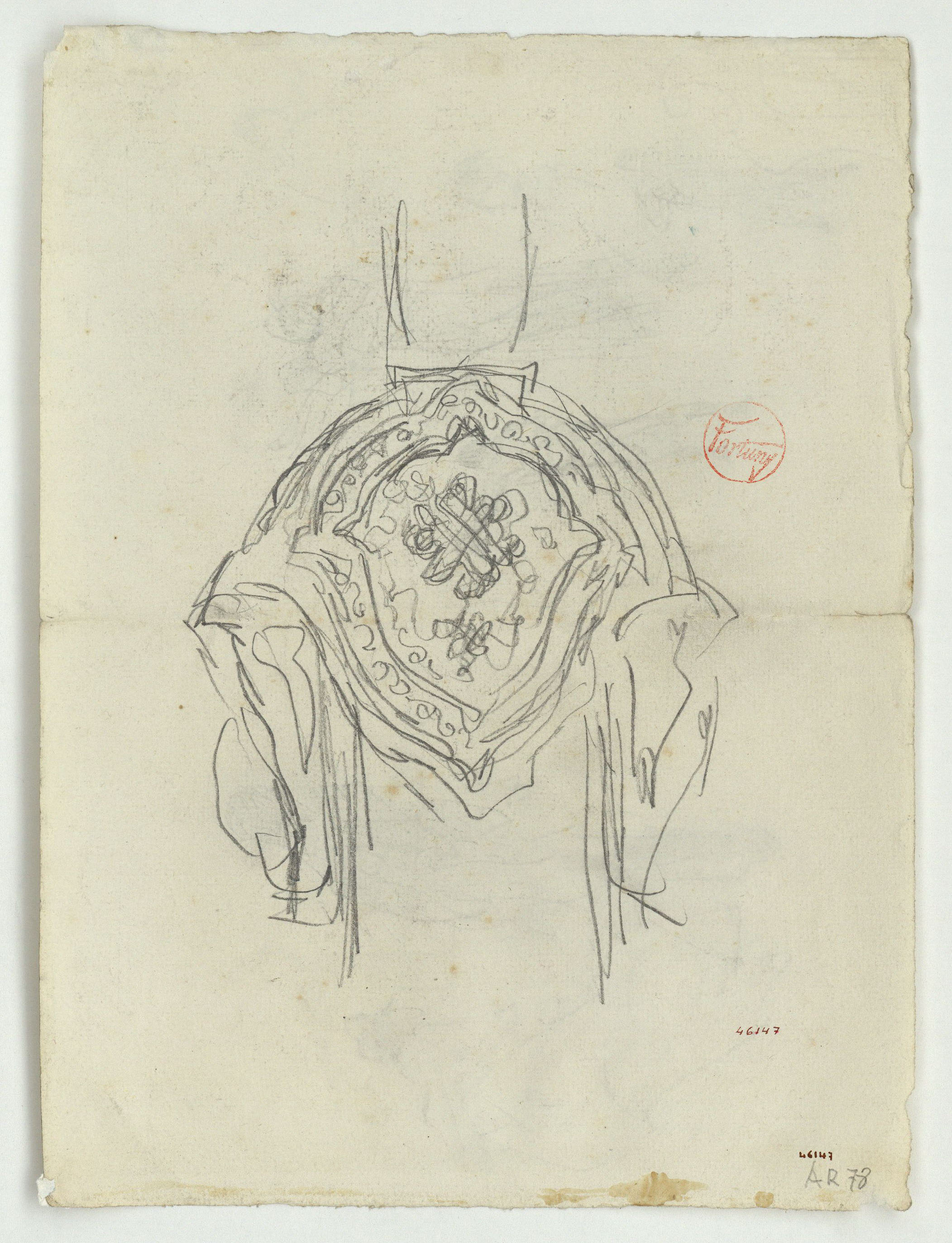 image for: Marià Fortuny - Guarnició d&#039;espasa d&#039;estil musulmà (anvers) / Esbós de figures (revers) - Cap a 1866-1872