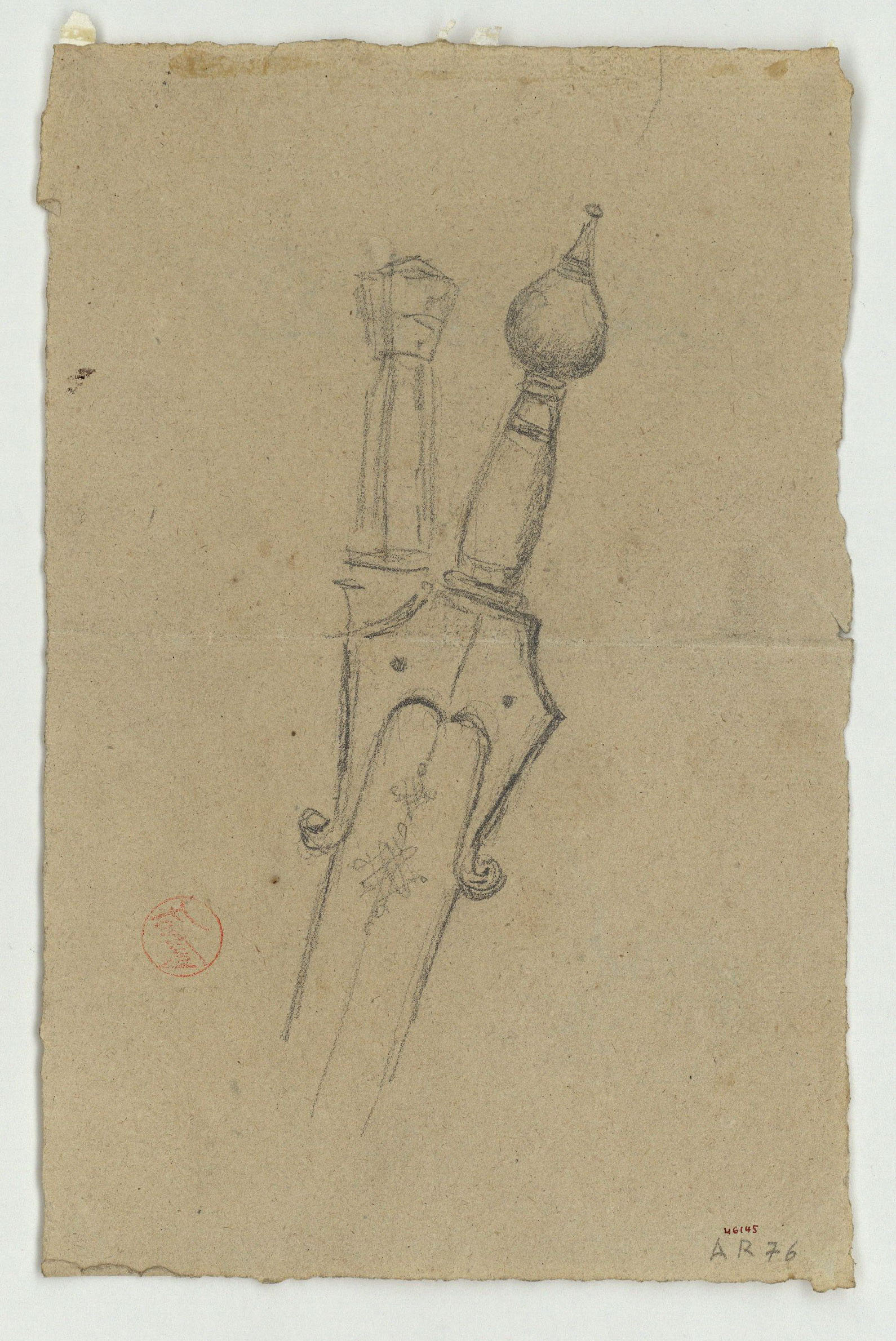 image for: Marià Fortuny - Espases d&#039;estil musulmà (anvers) / Cap masculí, sanefa i altres motius (revers) - Cap a 1863-1866