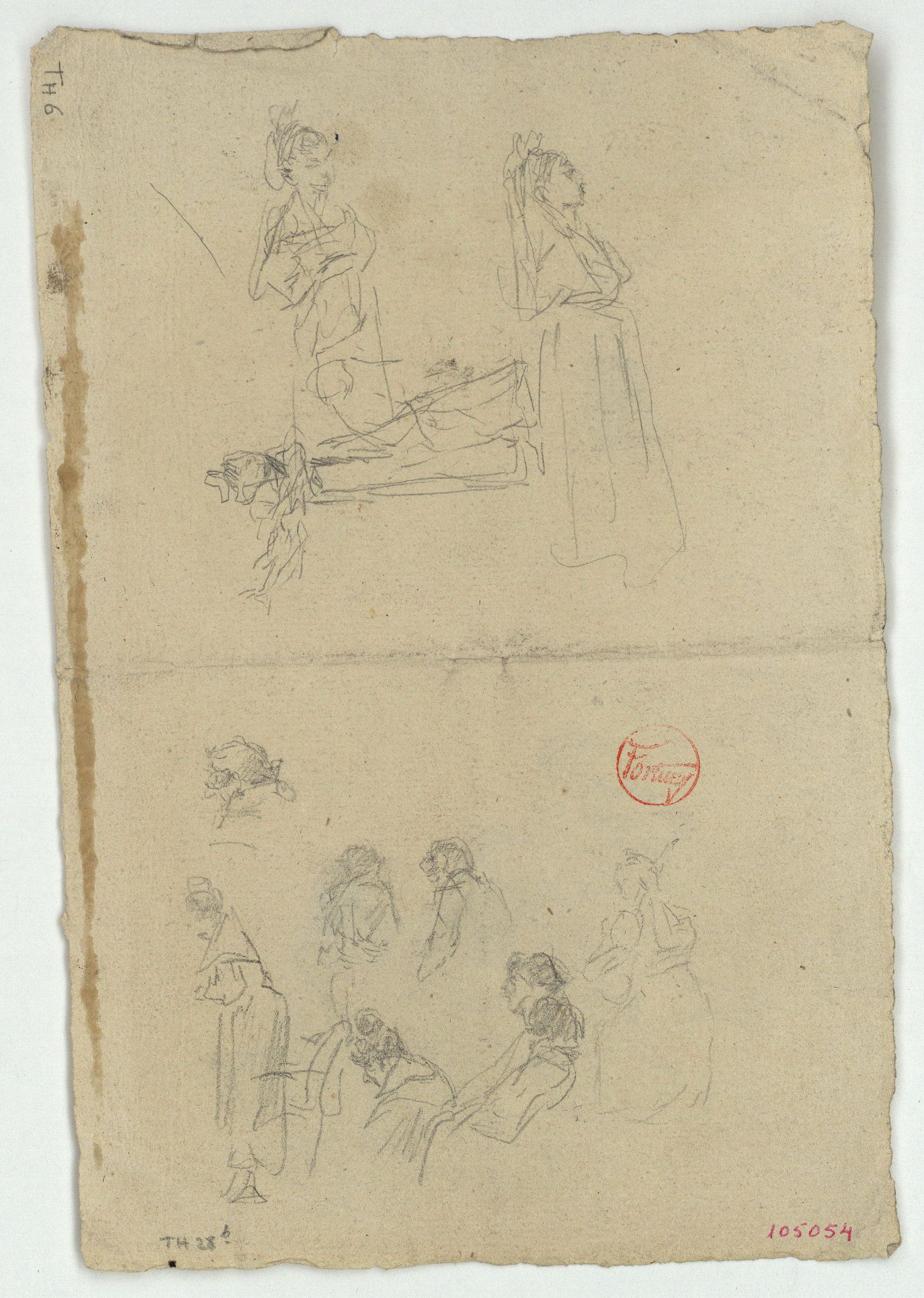 image for: Marià Fortuny - Figures femenines (anvers) / Figures masculines assegudes i esbós d&#039;una altra figura (revers) - Cap a 1867-1872