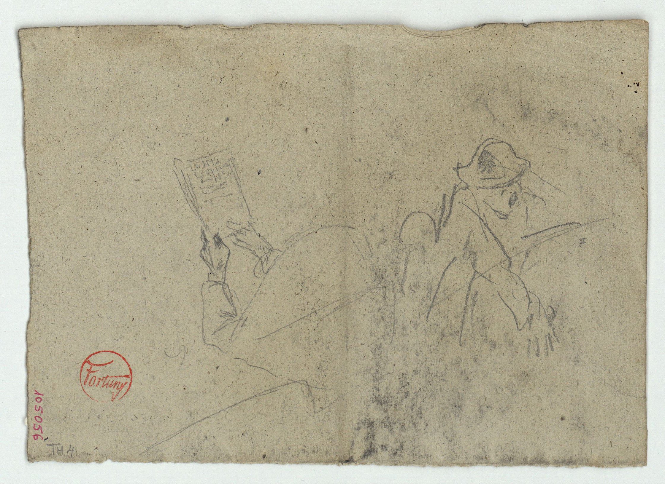 image for: Marià Fortuny - Coverol i croquis de figura masculina - Cap a 1863-1865