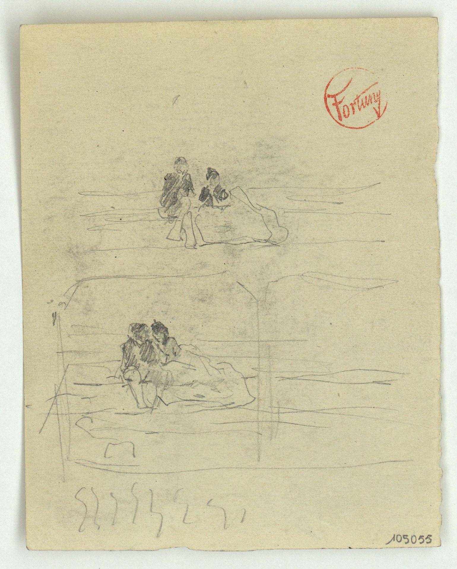 image for: Marià Fortuny - Figures assegudes (anvers) / Croquis de figures masculines (revers) - Cap a 1863-1865