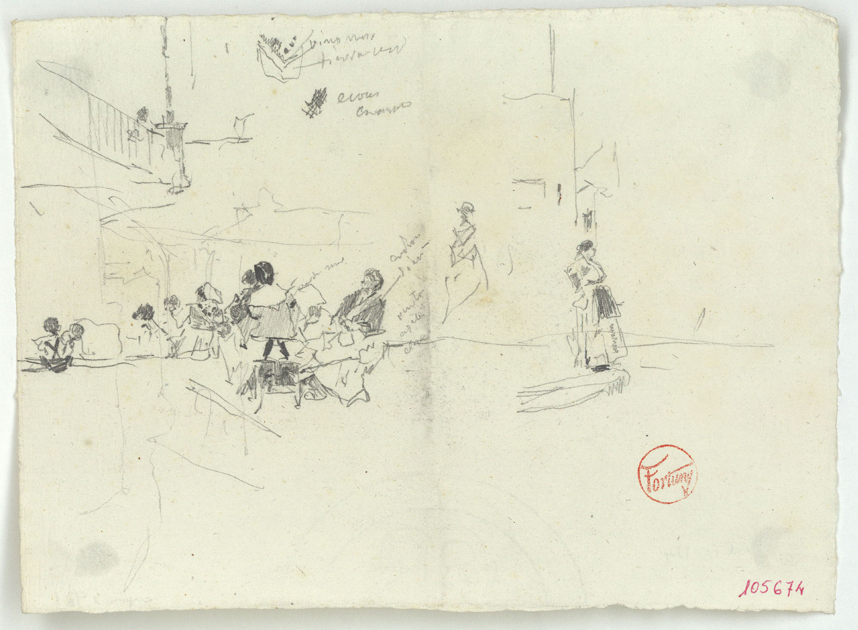 image for: Marià Fortuny - Esbós de figures en una plaça - Cap a 1870-1872