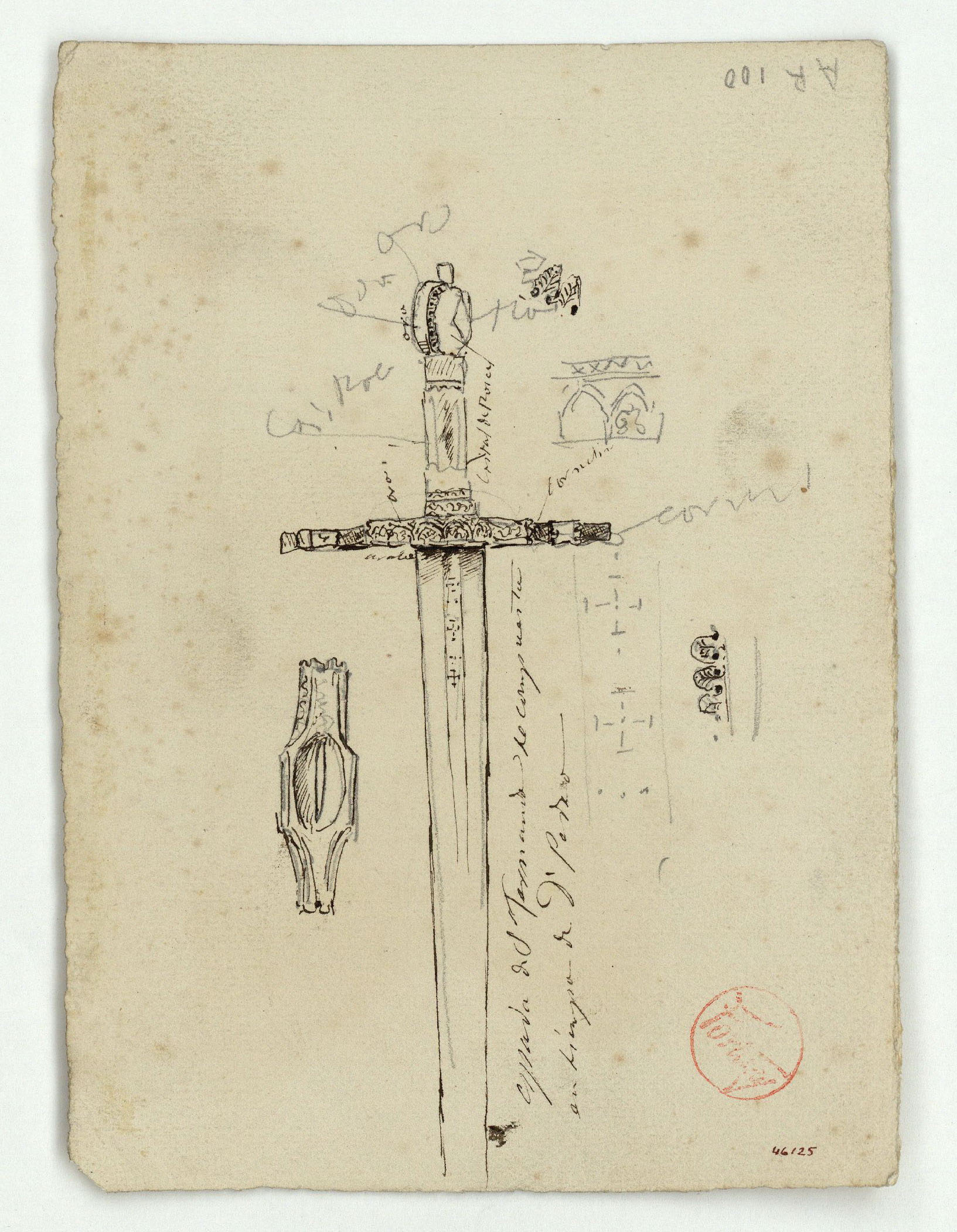 image for: Marià Fortuny - Espasa de Ferran el Catòlic (anvers) / Croquis inconcret (revers) - Cap a 1870-1872