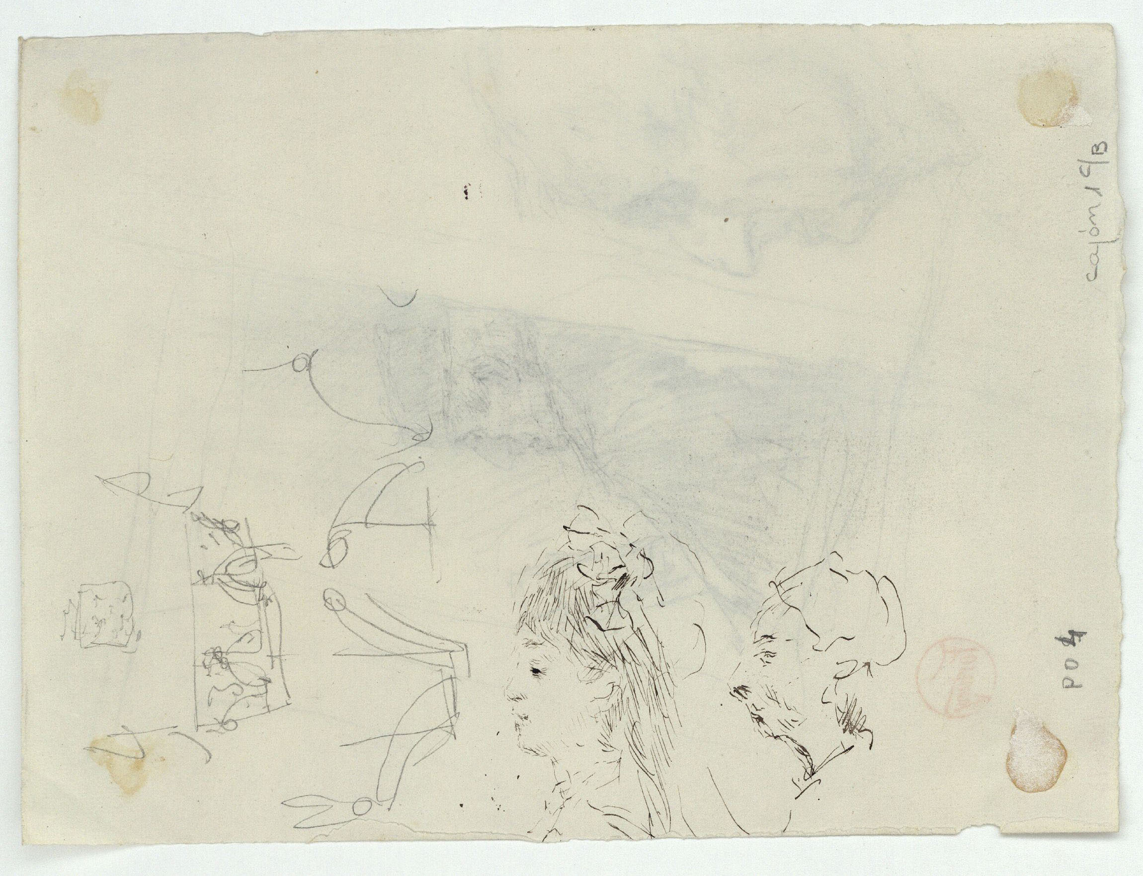 image for: Marià Fortuny - Retrats d&#039;home vell (anvers) / Bustos femenins i croquis inconcrets (revers) - Cap a 1867-1872 [1]